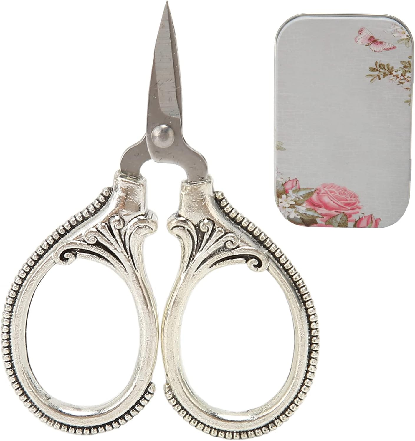 Embroidery Scissors, 1.7 X 2.4In Mini Scissors Stainless Steel Sewing Crafting Scissors with Iron Box Vintage Embroidery Shears Small Sewing Scissors for Handicraft DIY, Artwork image number 3