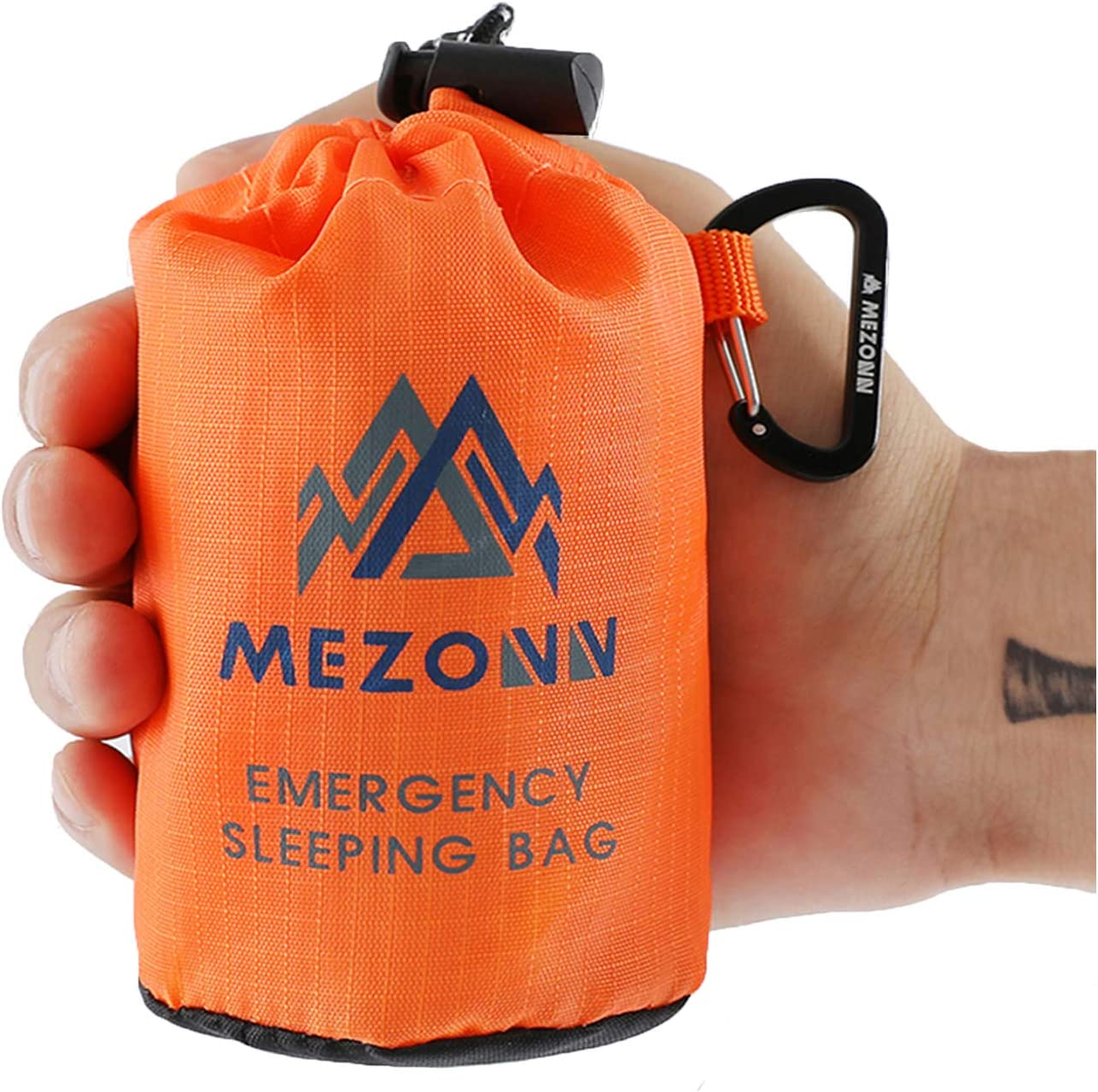 Mezonn PE Emergency Sleeping Bag Survival Bivy Sack- Use as Emergency Space Blanket, Lightweight Sleeping Bag, Survival Gear for Outdoor, Hiking, Camping - Includes Nylon Sack with Carabiner - Green Set image number 3