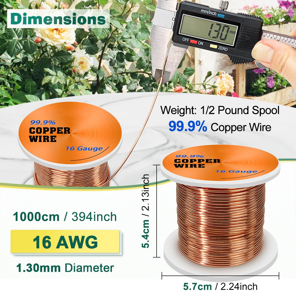 UCINNOVATE 99.9% Pure Copper Wire, 16 Gauge/ 1.3 Mm Diameter 33Feet Soft Pure Copper Wire, 16 AWG 10M Solid Pure Copper Wire for Jewelry Making Wire Craft Wire image number 4