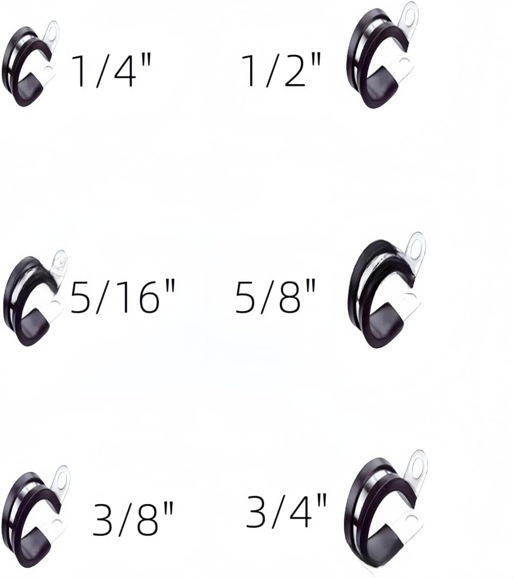 52Pcs Cable Clamps Assortment Kit,304 Stainless Steel Cable Clamp Kit - Assorted Sizes 1/4", 5/16", 3/8",1/2",5/8",3/4",Stainless Steel Rubber Cushion Pipe Clamps image number 3