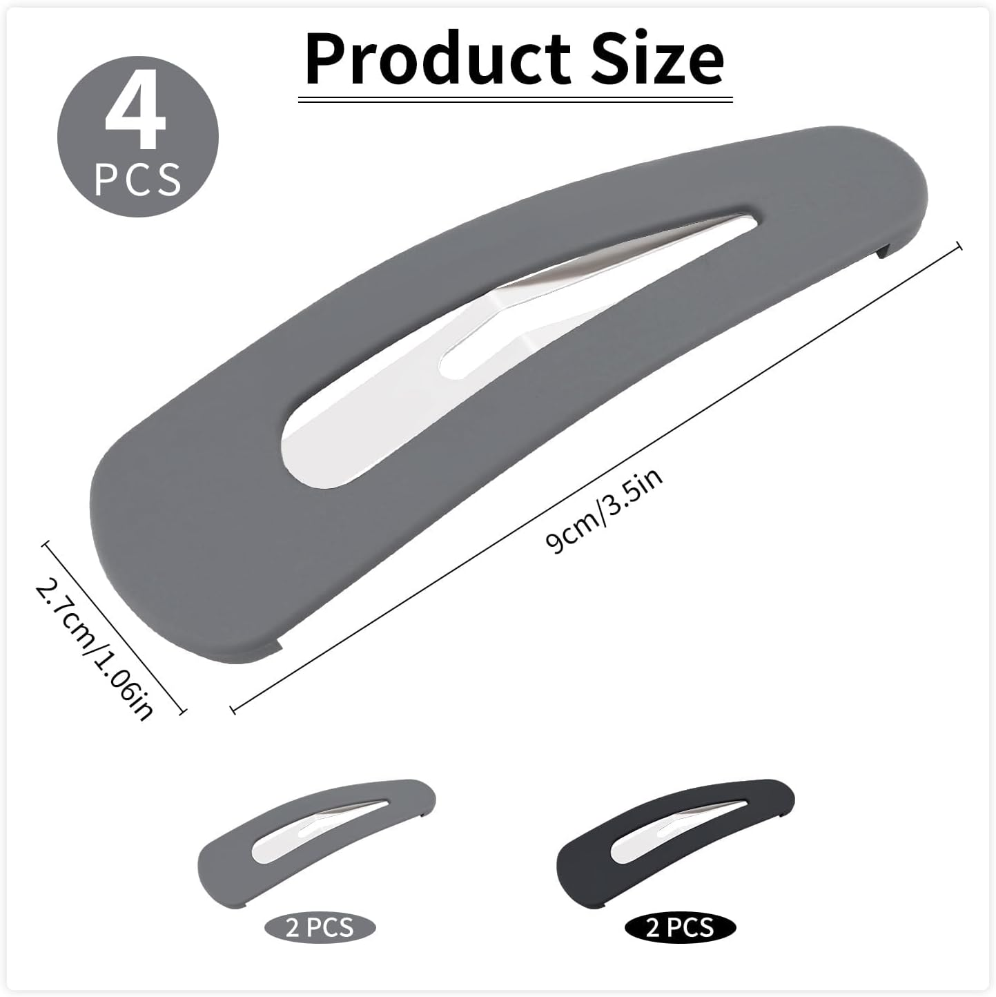 4Pcs Large Snap Hair Clips Acrylic Metal Snap 9Cm Hair Barrettes Matte Snap Clips Hair Pins Large Barrettes Hair Accessories for Girls Women Hair Accessories (Black&Grey) image number 3