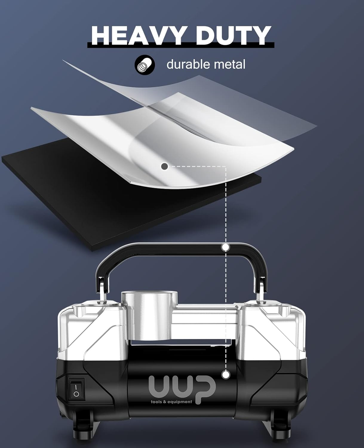 Tire Inflator Air Compressor, 150PSI 12V DC Double Cylinders Heavy Duty Portable Air Pump W/Emergency LED Light for Truck, SUV, Car, RV (Black1) - Black1 image number 4