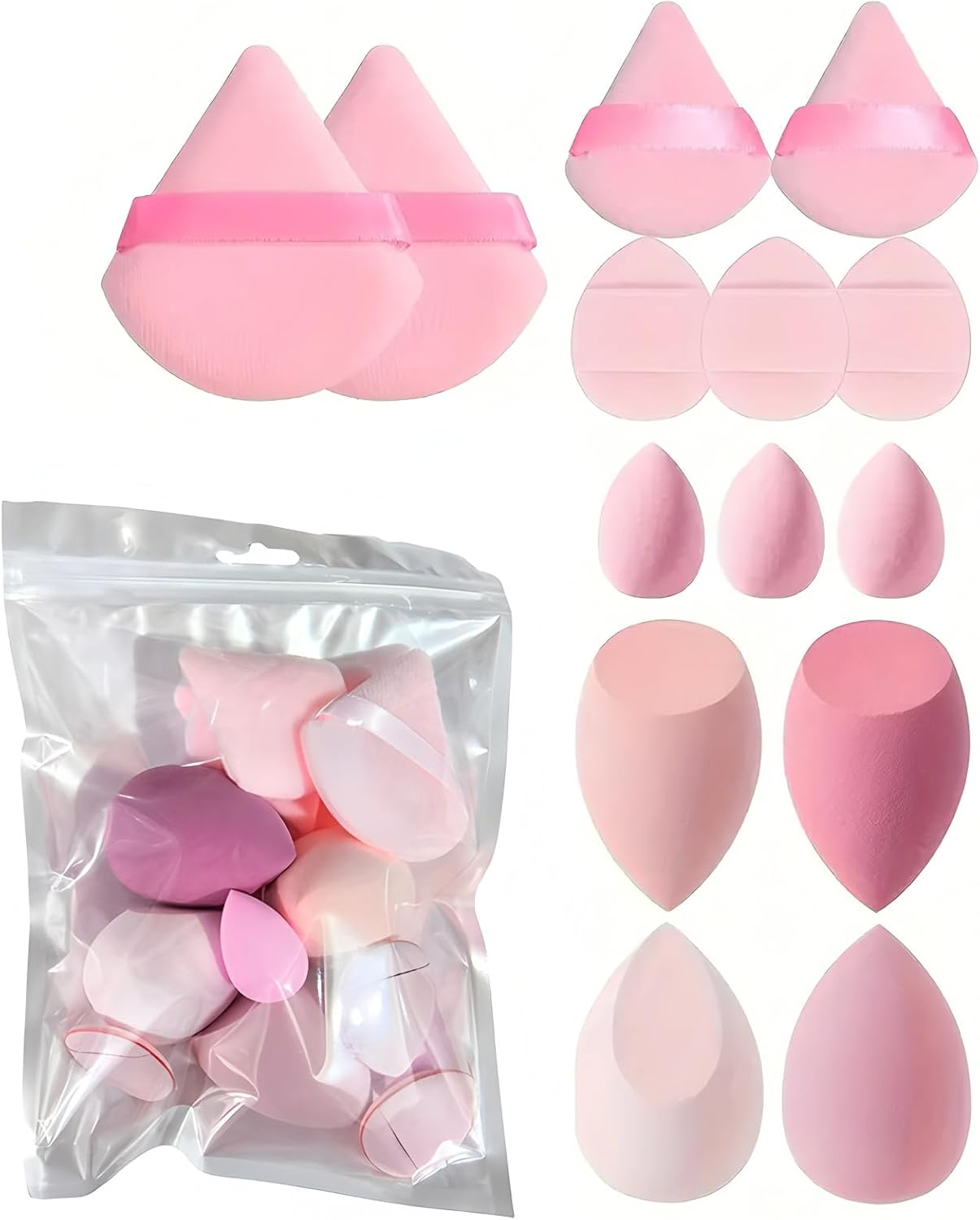 14 Pcs Makeup Sponge Set - Latex Free Blender Beauty Sponges for for Foundation, Liquid, Powder,Flawless Face Makeup Multi-Colored Foundation & Powder Applicators (Brown)