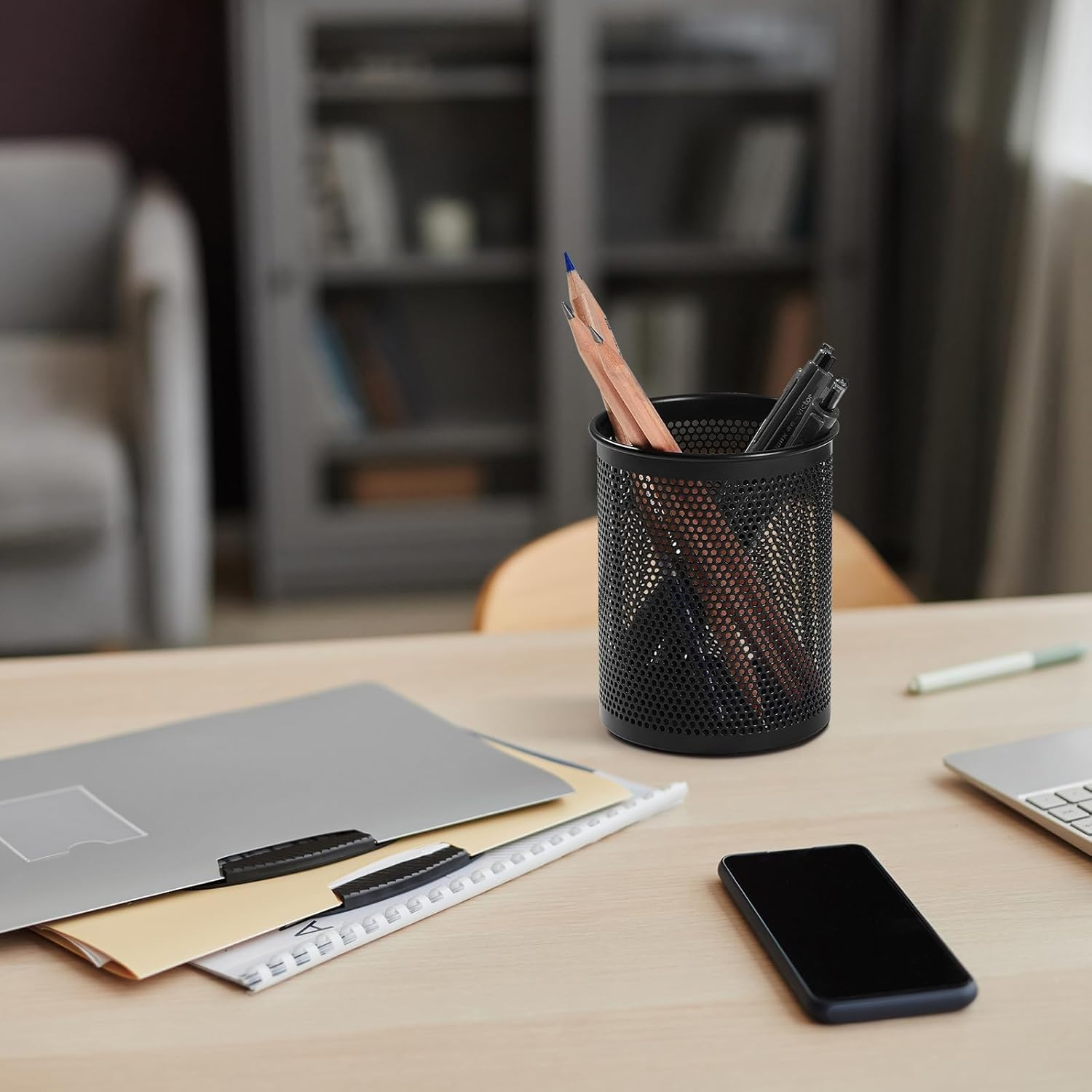 Comix Pen Holder Desk Organizer, Wire Mesh Pencil Cup with Foam Pad and Non-Slip Bottom Office Supplies Desk Accessories for Home Office School, 1 Pack image number 1