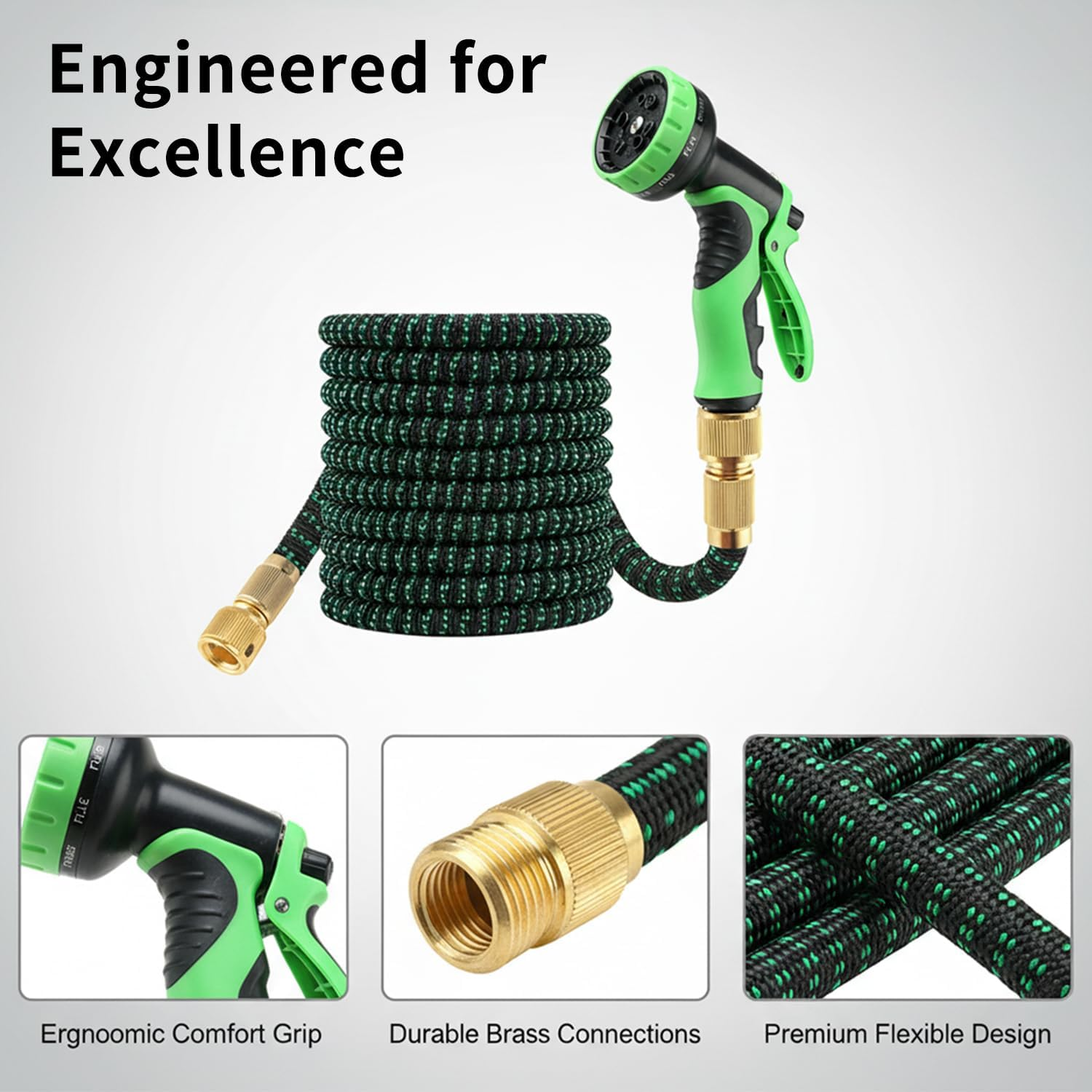 Garden Hose, 100/75/50Ft Expandable Garden Hose,Lightweight Hose with 8Function Nozzle, Leak-Proof, No-Knot, Easy to Carry, Wear-Resistant, Sturdy, Flexible,Garden, Outdoor (Green, 50FT) image number 6