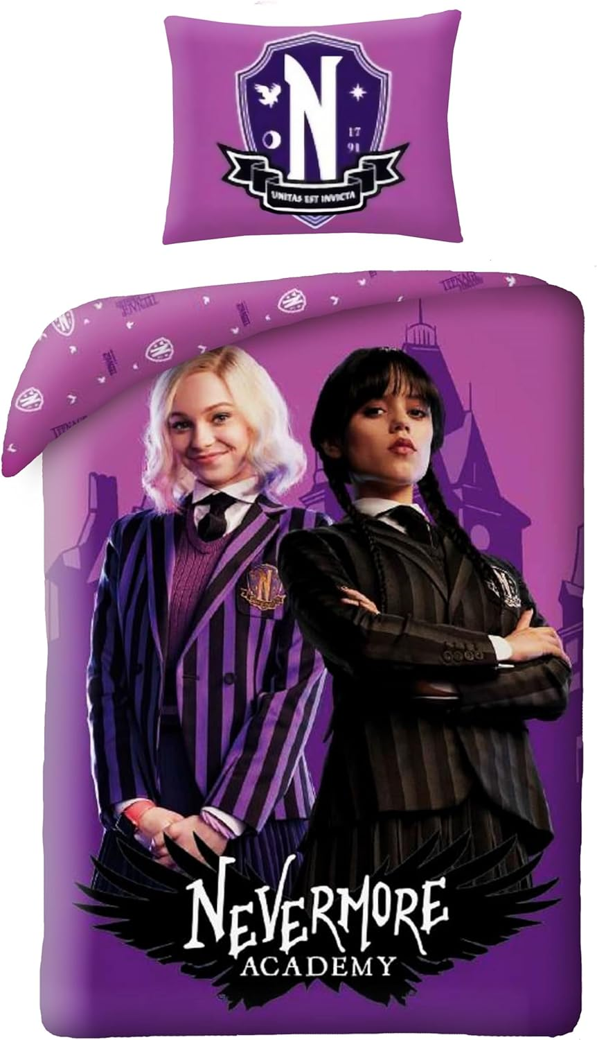 Halantex Wednesday with Enid Sinclair - Duvet Cover 140 X 200 Cm with Pillowcase 70 X 90 Cm - 100% Polyester - Purple