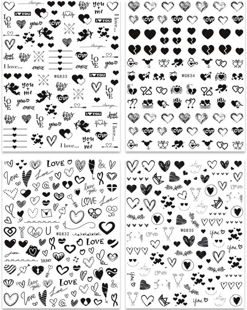 Nail Stickers, Self-Adhesive, Valentine'S Day Nail Sticker, Black Heart Nail Art Sticker, 3D Black Nail Stickers, DIY Manicure Decoration (4 Sheets) image number 5