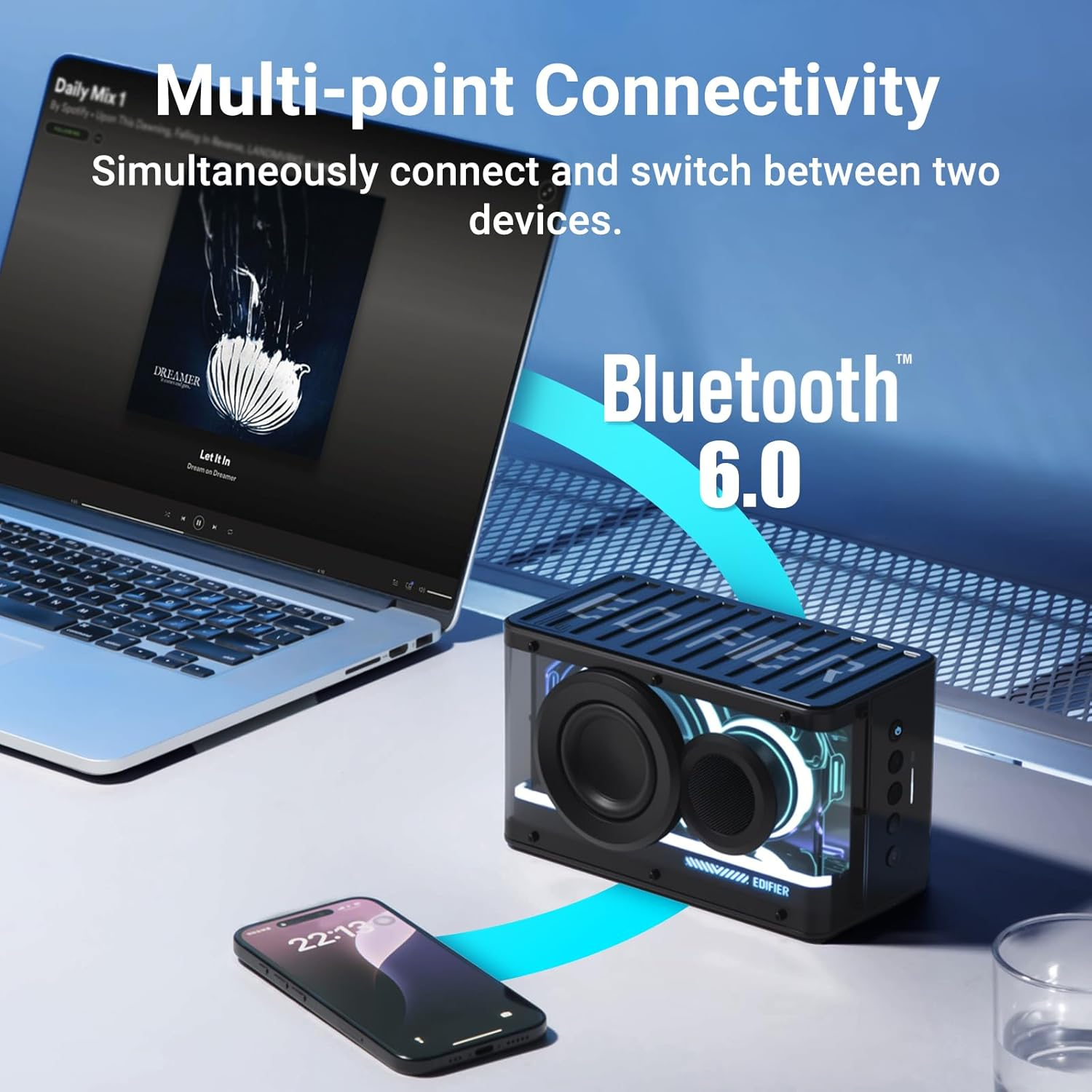 Edifier QD25 Bluetooth Speaker, Portable Desktop Audio, 25W RMS Dynamic Sound, Hi-Res Audio Splendid Light Effects 15H Playtime Bluetooth 6.0 Wireless Stereo Pairing (Black) image number 6