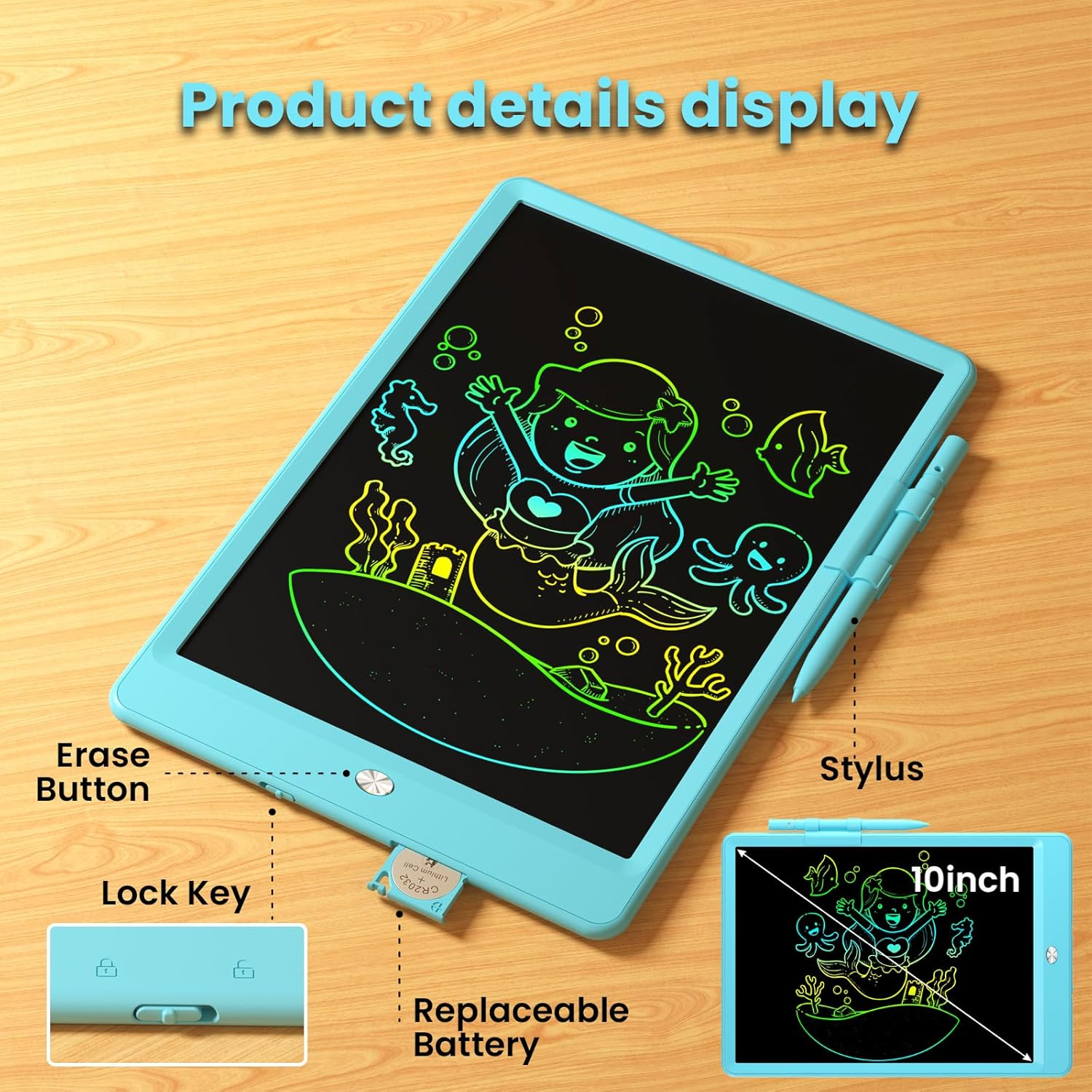 Writing Tablet for Kids (Age 3-8), 10-Inch LCD Colorful Doodle Boards, Perfect for Christmas & Birthday Gifts, Learning Toys & Travel Essentials for Boys and Girls (Blue&Pink)