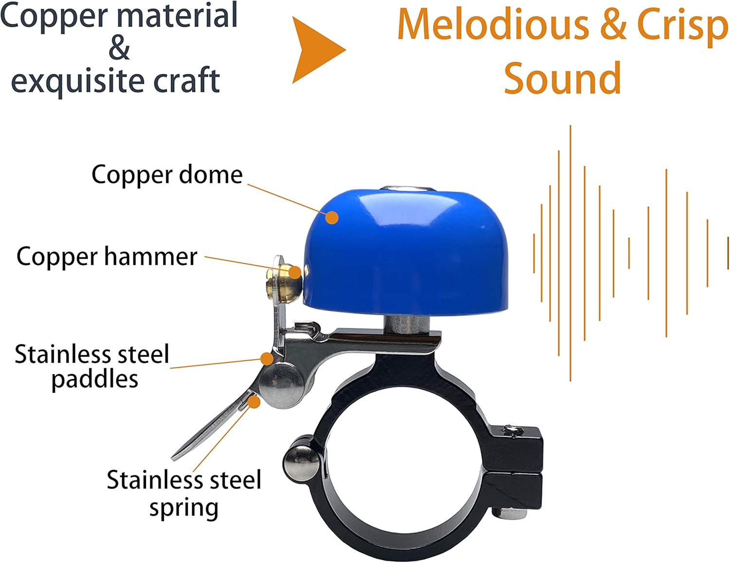 Brass Bike Bell Pro, All Metal Body, Loud Decent Tone Bicycle Ring Bell for Adults and Kids, Fits 0.79 to 1 Inch Bicycle Handlebars image number 1