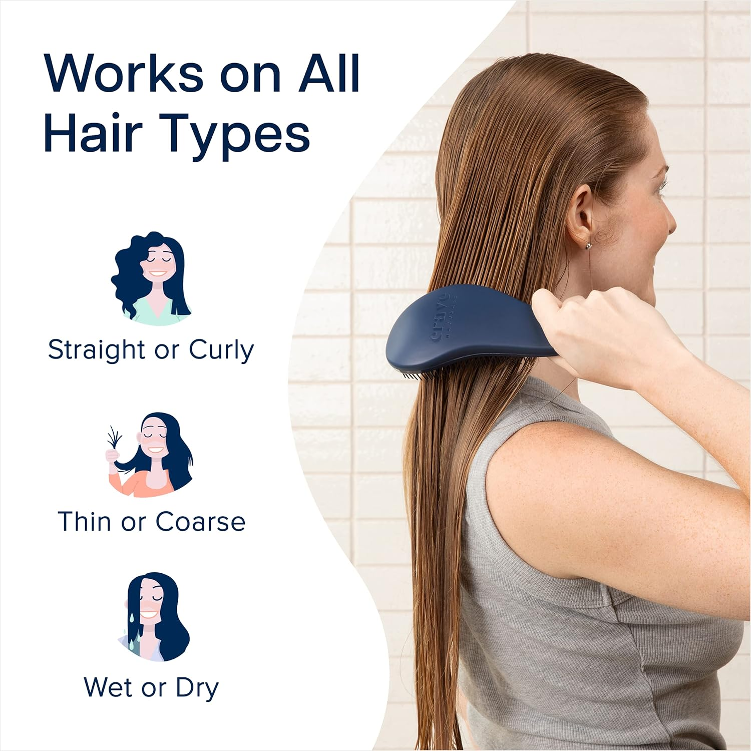 Detangling Brush - Glide Thru Detangler Hair Comb or Brush - No More Tangle - Adults & Kids - (Blue) image number 2