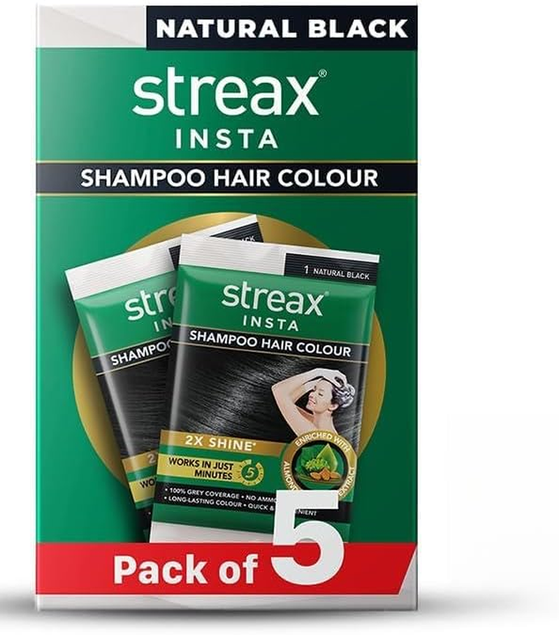 Streax Insta Shampoo Hair Colour for Women and Men, Natural Black - Pack of 5 | 100% Grey Coverage in 5 Minutes | Long Lasting, Easy to Use image number 6
