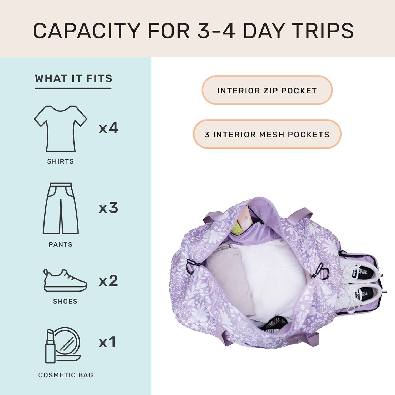 Jadyn 22" Women'S Large Duffel/Weekender Bag with Shoe Pocket, Travel Bag image number 3