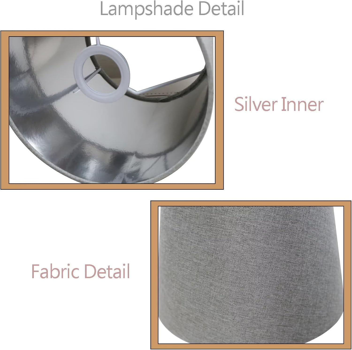Sinta 2 Pcs 9" Lamp Shade Modern Tapered Replacement Grey Fabric Simple Style Light Shade with Silver Lining for E27/E14 Table Lamp/Wall Lamp image number 5
