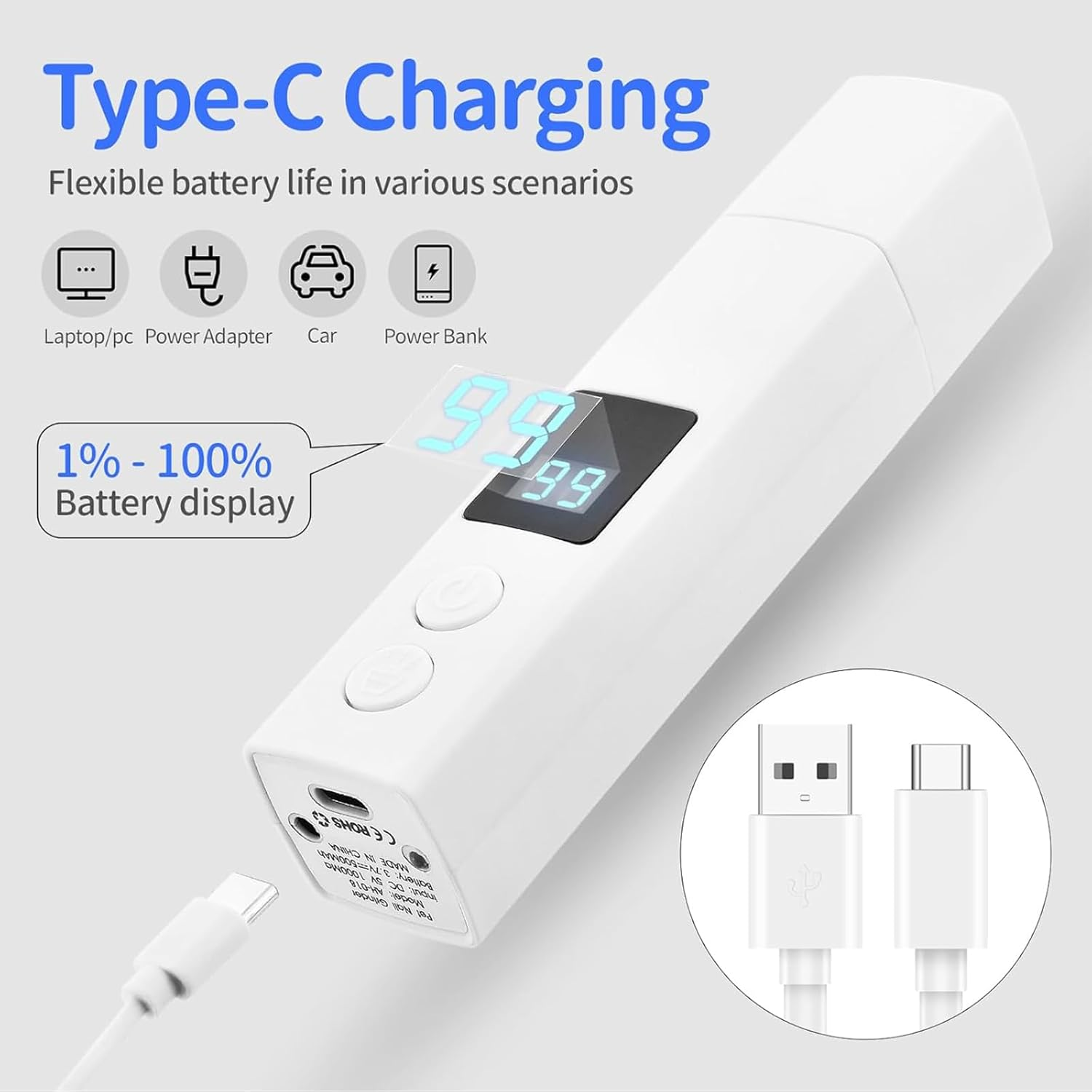 Dog Nail Grinder, 4-Speed Professional Dog Nail Trimmer W/Led Light, Battery Level & Gear Display, 4 Grinding Ports, Tail Red & Purple Light Design, Pet Nail Grinder for Dogs Cats image number 4