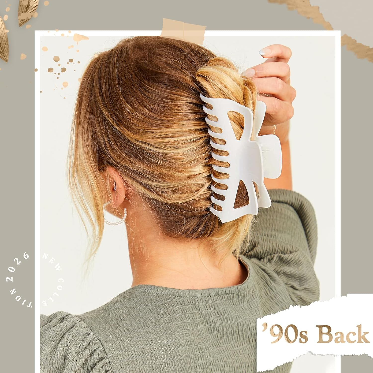 5.5&rdquo; Large Mello Claw Clips for Long Thick Hair, Silicone Flexible Hair Clips for Women, Soft Jaw Clips (Latte-4Pcs) image number 4