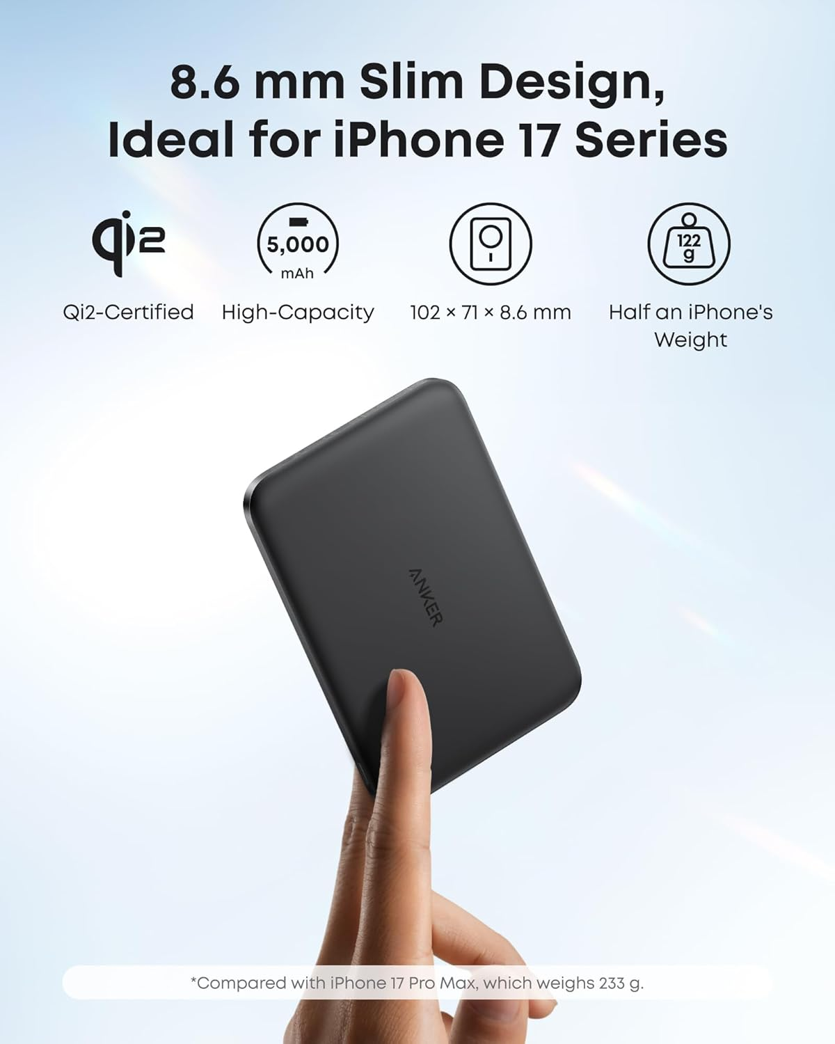 Anker Nano Power Bank, Ultra-Slim 5,000Mah Magnetic Battery Pack, Qi2 Certified 15W Max Ultra-Fast Magsafe-Compatible Portable Charger, Ergonomic Design, for Iphone 17/16/15/14/13 Series Only (Black) - Black image number 6