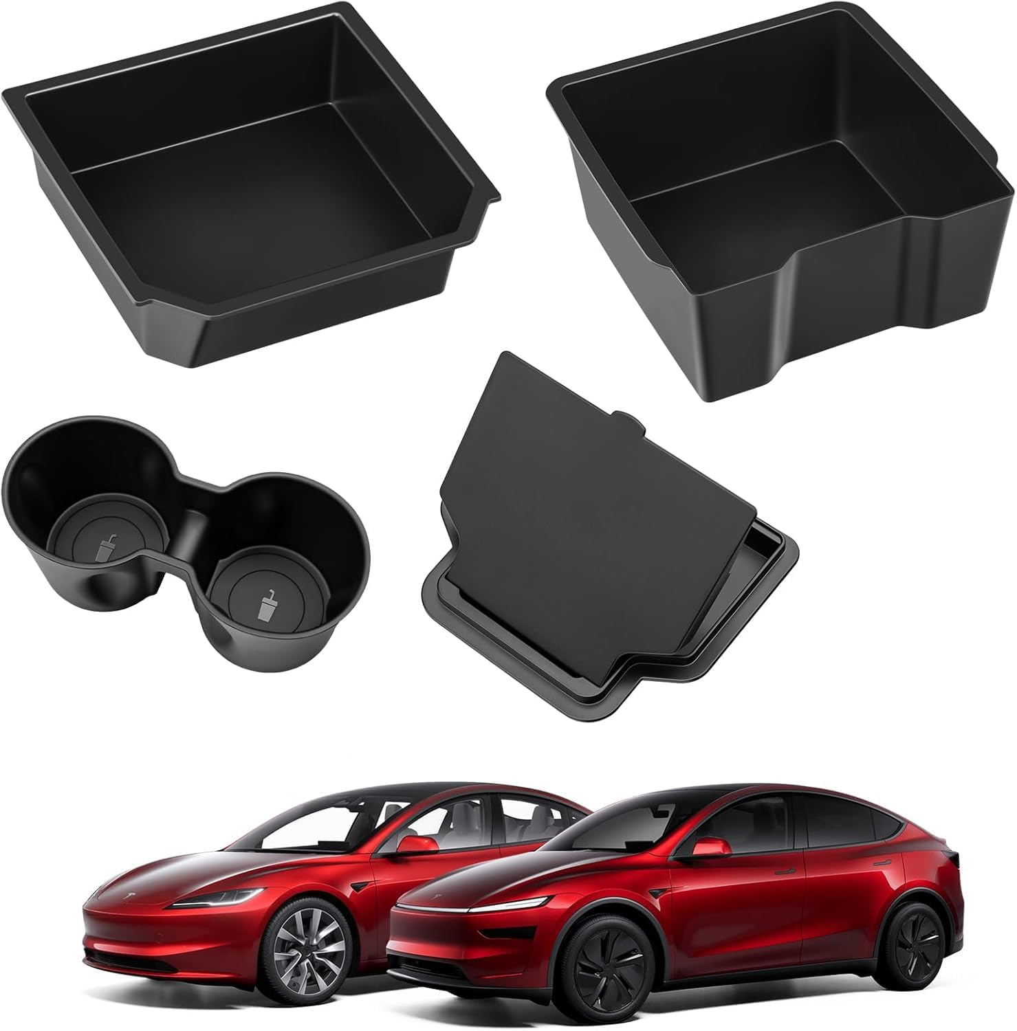 4PCS Center Console Organizer Tray Compatible with 2026 Tesla Model Y Juniper Accessories Cup Holder Armrest Hidden Storage Box for New Model Y 2025-2026 & Model 3 2024-2025 Highland image number 3