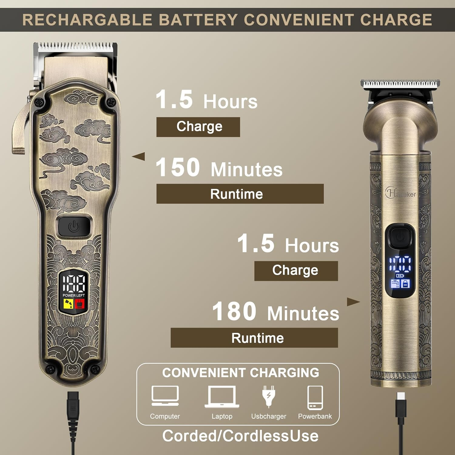 Hatteker Hair Trimmer for Men, Hair Trimmer, Beard Trimmer, Electric Shaver, Waterproof, Nose, Body, Hairdressing Trimmer, Clippers Kit