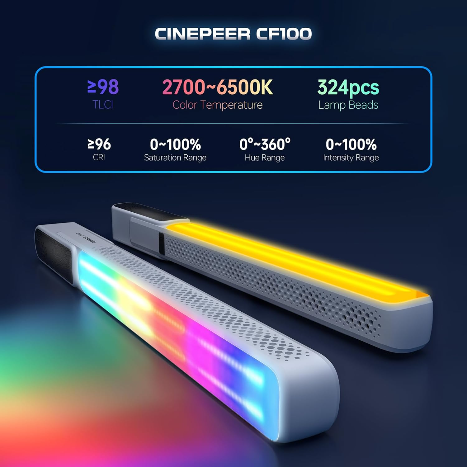 ZHIYUN CINEPEER CF100 100W RGB Light Stick Handheld LED Video Light Wand 2700K-6500K CRI 96+ TLCI 98+ Portable Fill Light with 6 Light Effect Continuous Output Lighting Photography Tube Lighting Combo image number 3