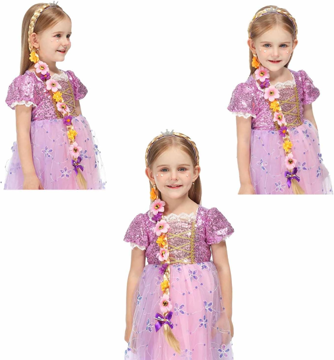 Roczential 2Pcs Princess Braids Headband, Girls Long Braided Wig Headbands, Frozen Princess Head Bands for Girls Cosplay Birthday Party Hairpiece Costume Decor Accessories image number 3