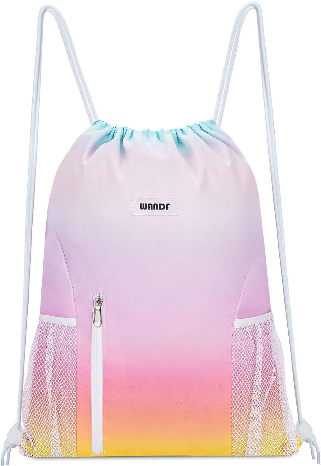 WANDF Drawstring Backpack Sports Gym Sackpack with Mesh Pockets Water Resistant String Bag for Women Men Children
