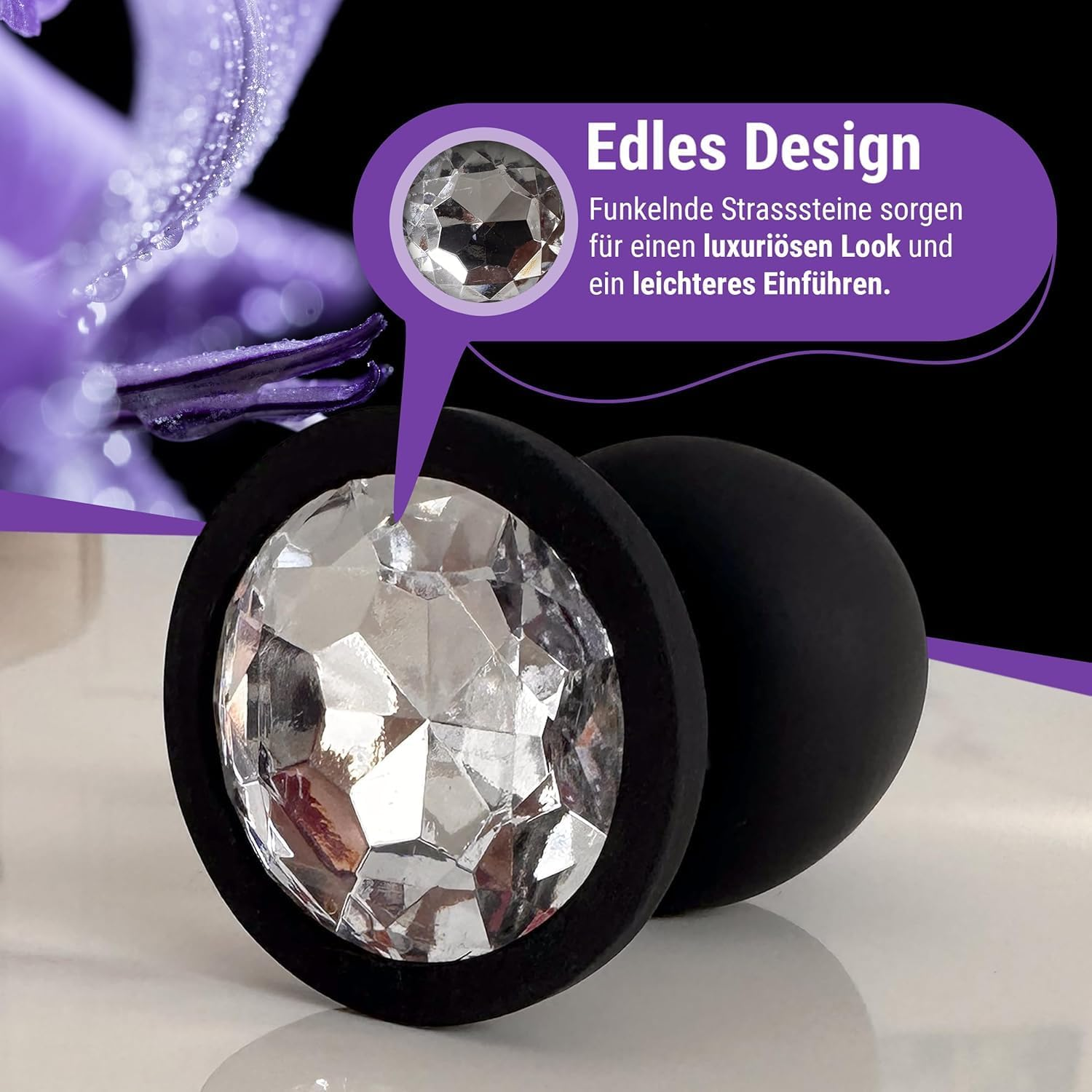 Indopace 3 Pcs Super Quality Silicone Plug Anales Plated 3D Acrylic Diamond Jewelry 3 Crystal Color Men Women Couples Good Shape Plug