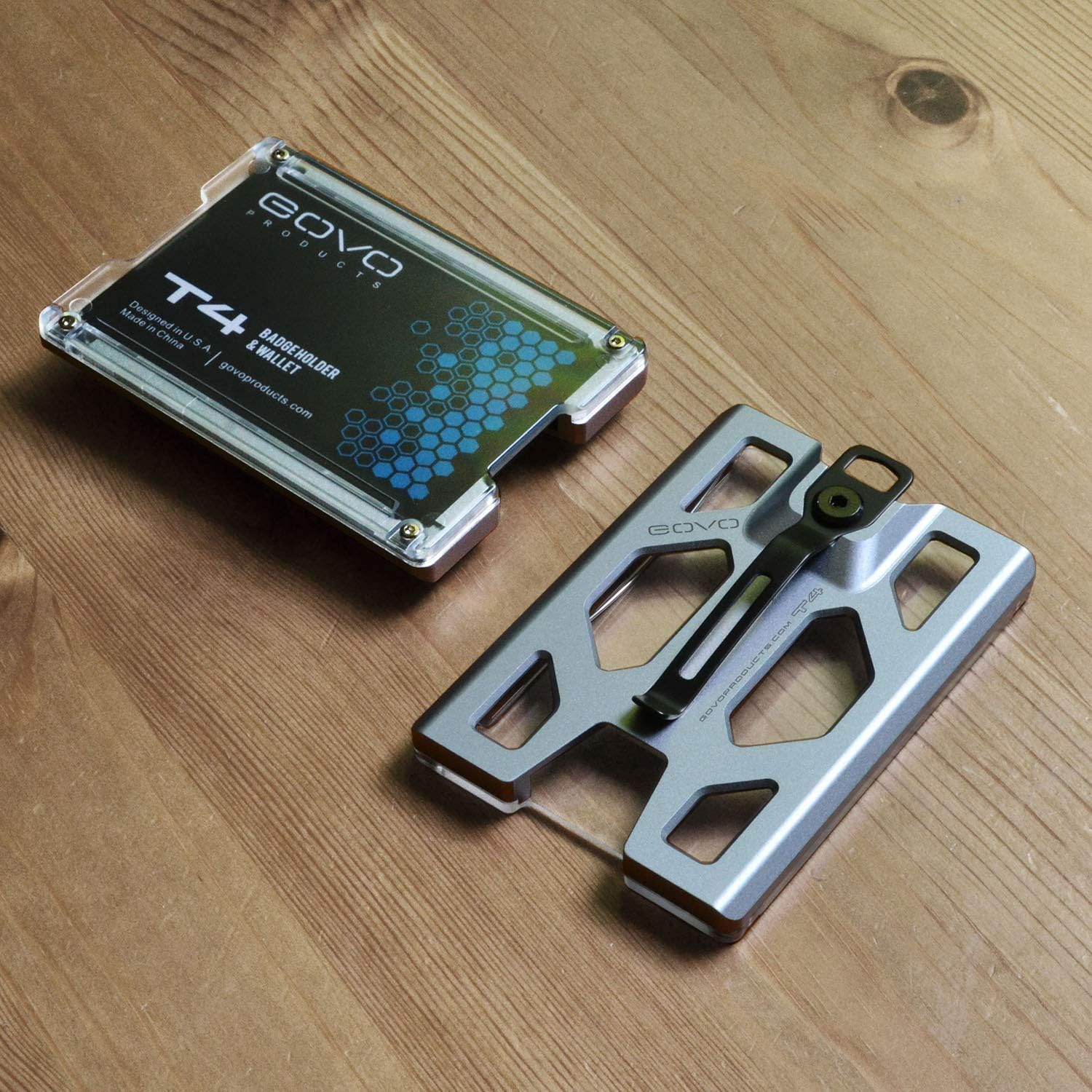 GOVO Badge Holder/Wallet_Metal Durable ID Card Holder with Metal Clip and 4 Cards Slot Aluminum Silver Silver image number 3