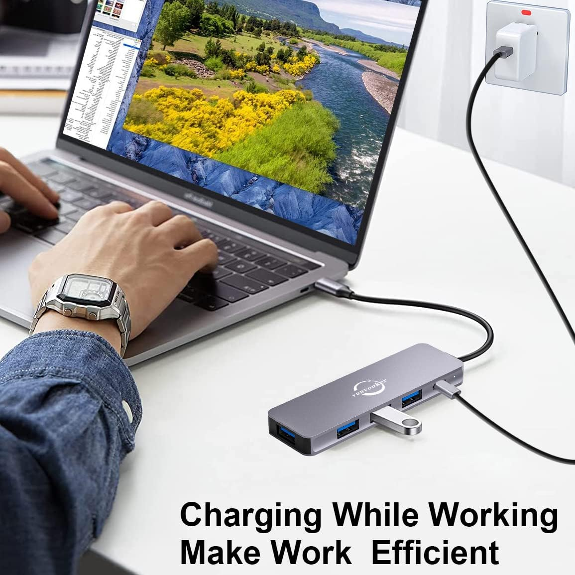 USB C Hub,Vunvooker 5In1 USBC Dongle with Long Cable,Usb C Splitter,Usb-C Expander for Laptop(100W PD,4 Port USB 3.0 Hub),Ultra Slim Mini Data Adapter for Macbook Pro/Air,Imac,Surface,Xps,Notebook image number 5