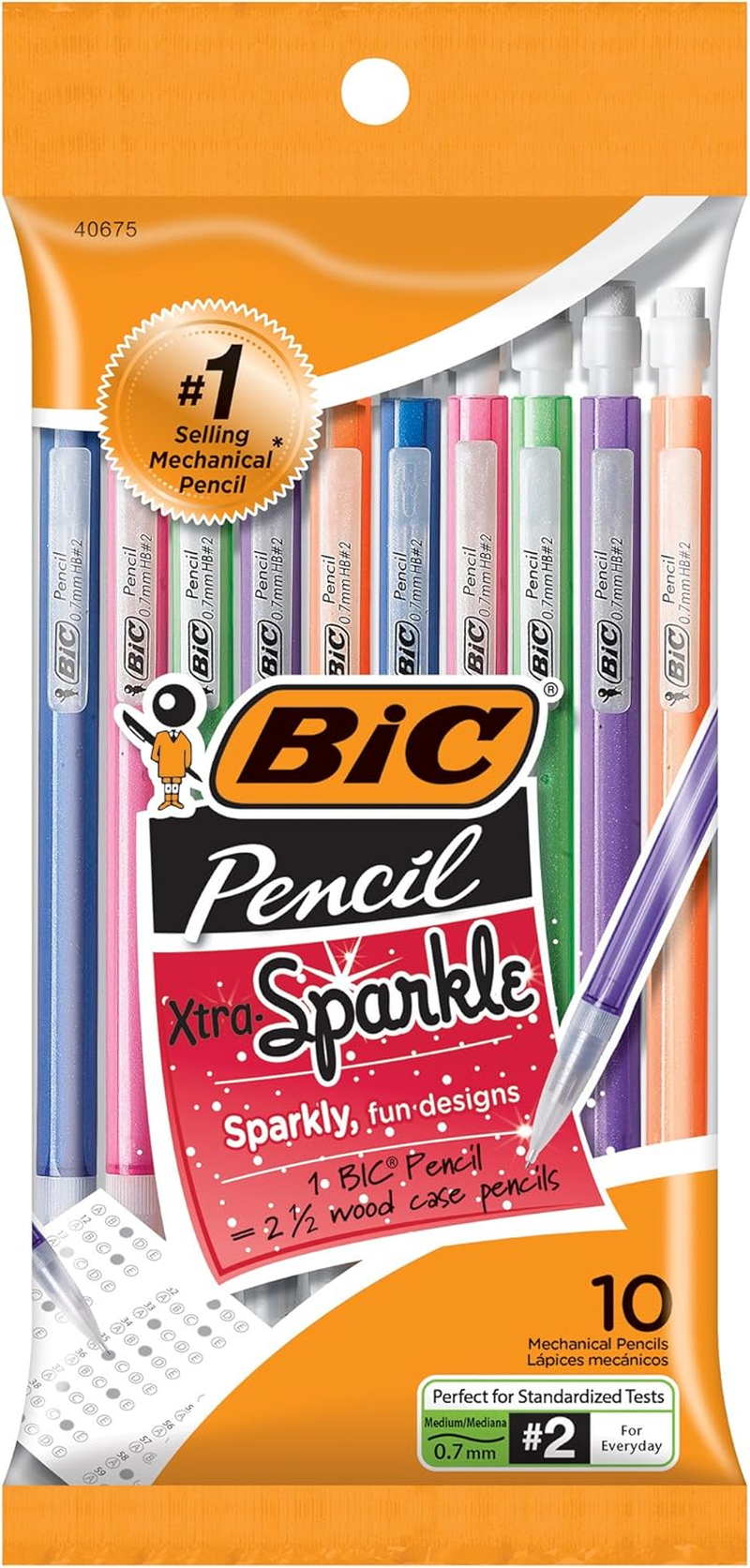 BIC Pencil Xtra Sparkle (Colorful Barrels), Medium Point (0.7 Mm), 10-Count image number 1
