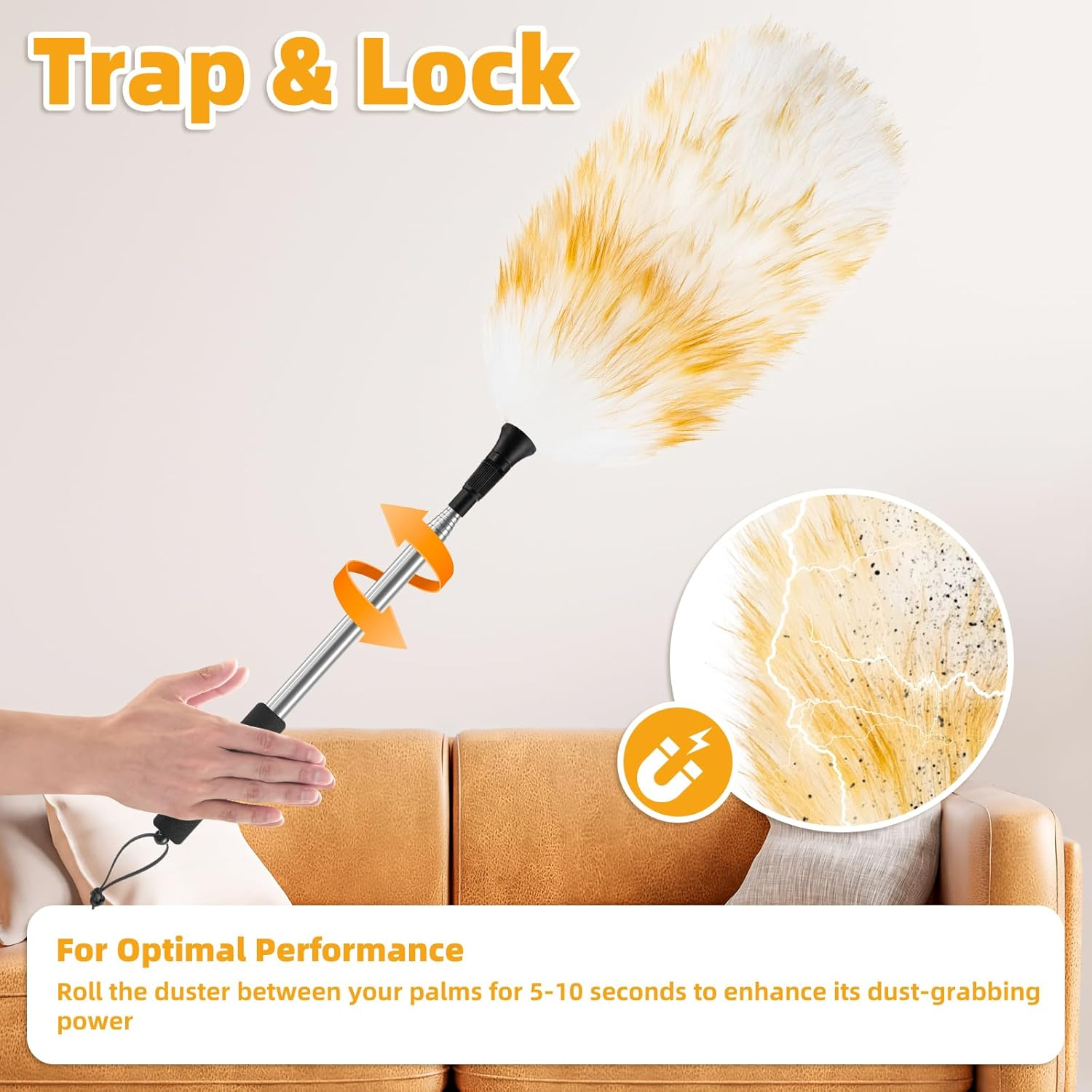 Nicemiya Lambswool Telescopic Duster - Extendable up to 190 Cm for High Surfaces and Sensitive Devices, Washable and Scratch-Proof (1 Lambswool Duster + 1 Replacement Head) image number 4