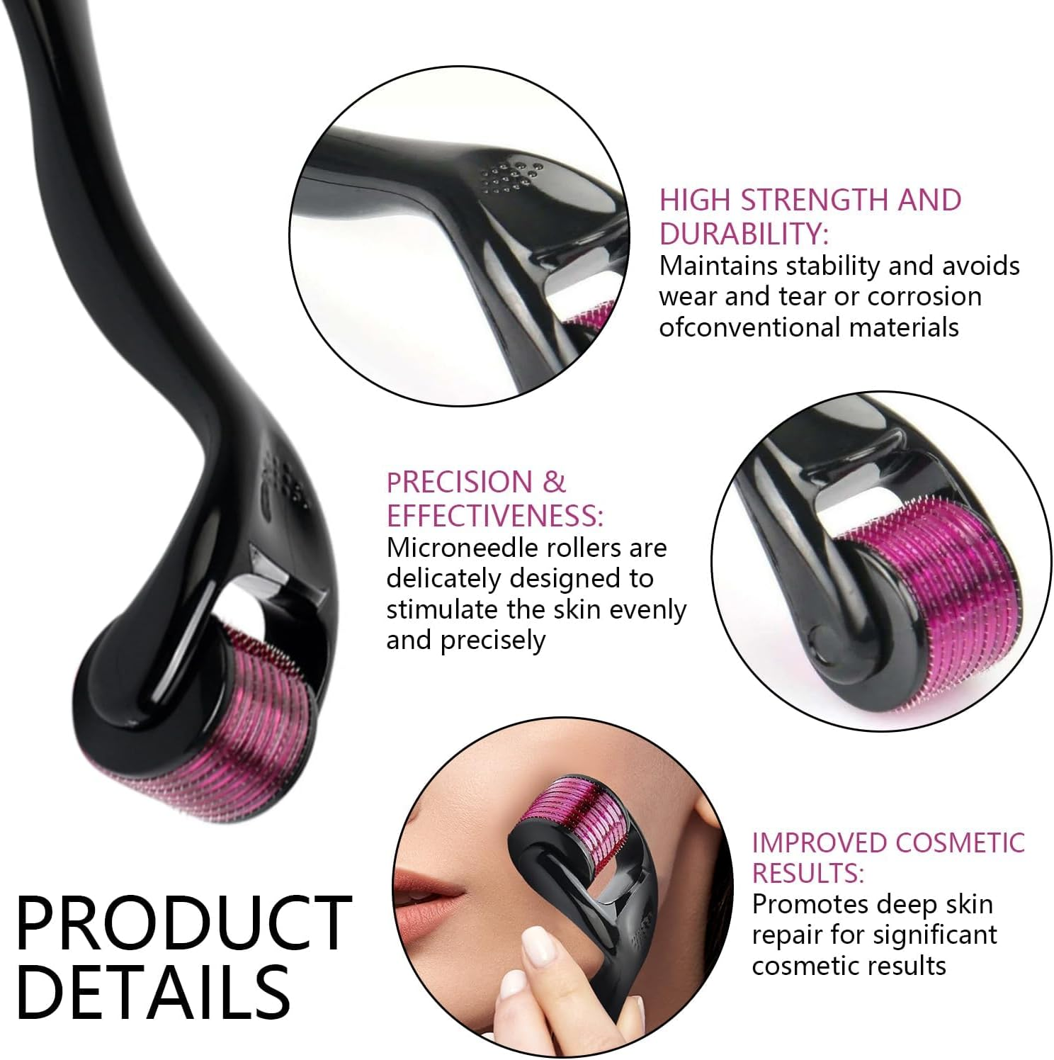 0.5Mm Derma Roller for Skin Hair Care, 540 Titanium Microneedles for Enhances Skin Texture Reduces Fine Line Acne Scars and Promote Healthy Hair Growth for All Skin Types and Home Skincare Treatments image number 5