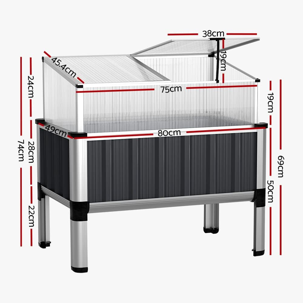 Green Fingers Garden Bed Galvanized Steel Planter Box, Gardening Supplies Plant Containers Patio, 80 X 49 X 74Cm Elevated Raised Beds Trapezoid for Vegetables Flowers Herbs image number 2