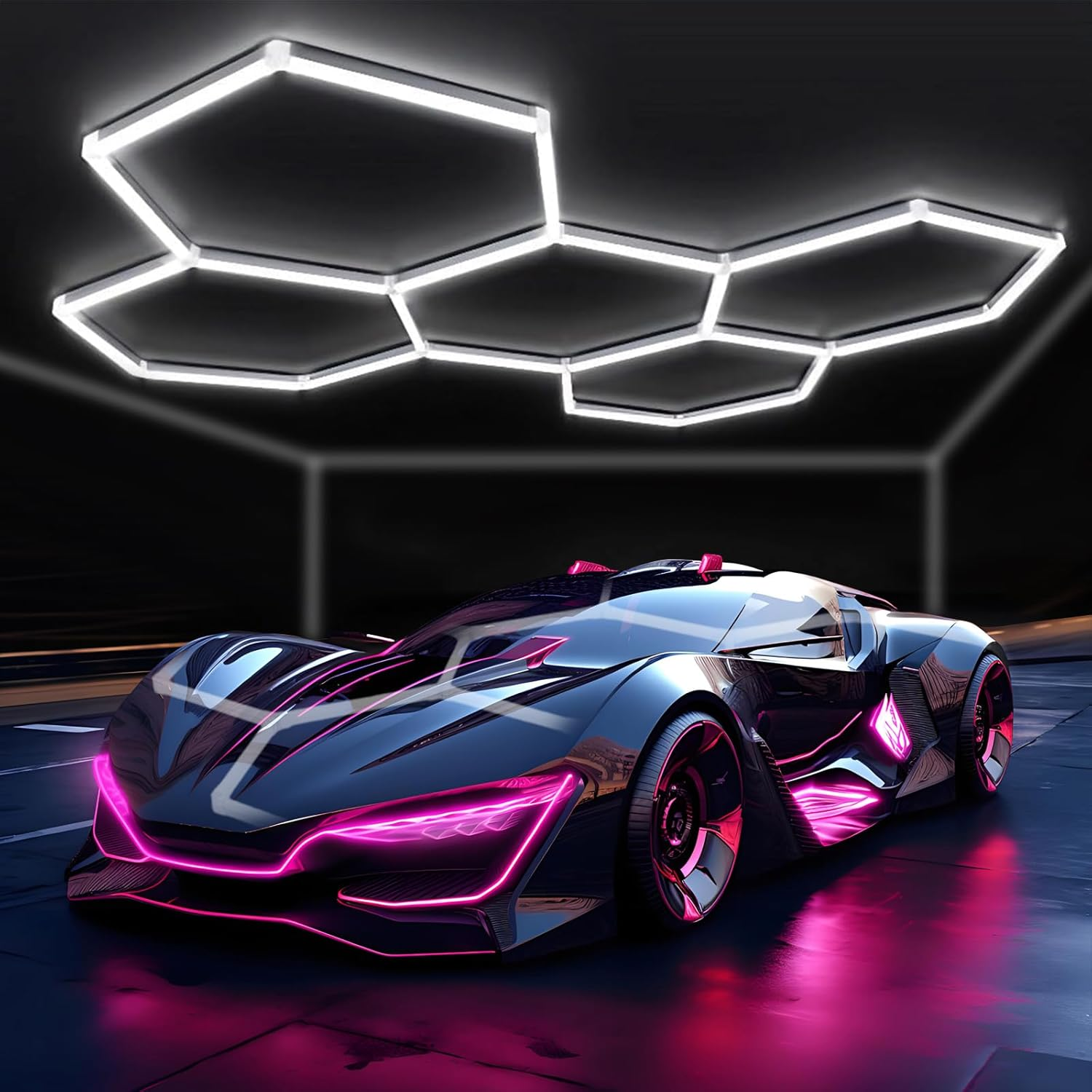 5 Grids Hexagon LED Garage Lights&mdash;24 Pack 26400LM Super Bright LED Honeycomb Shop Ceiling Light for Warehouse Workshop Gym Basement Car Care Wash Room﻿