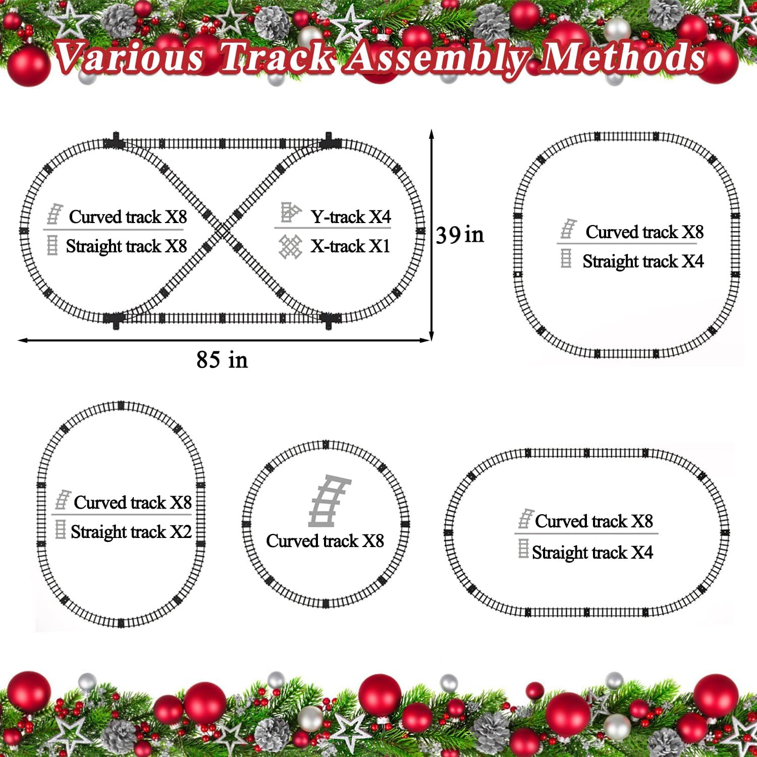 Train Set for Kids, Electric Train Toys with Realistic Light Sounds Smoke, Christmas Train Model Gifts for Toddlers Boys Girls, Steam Locomotive, Luxury Track & 3 Truck Carriages image number 5