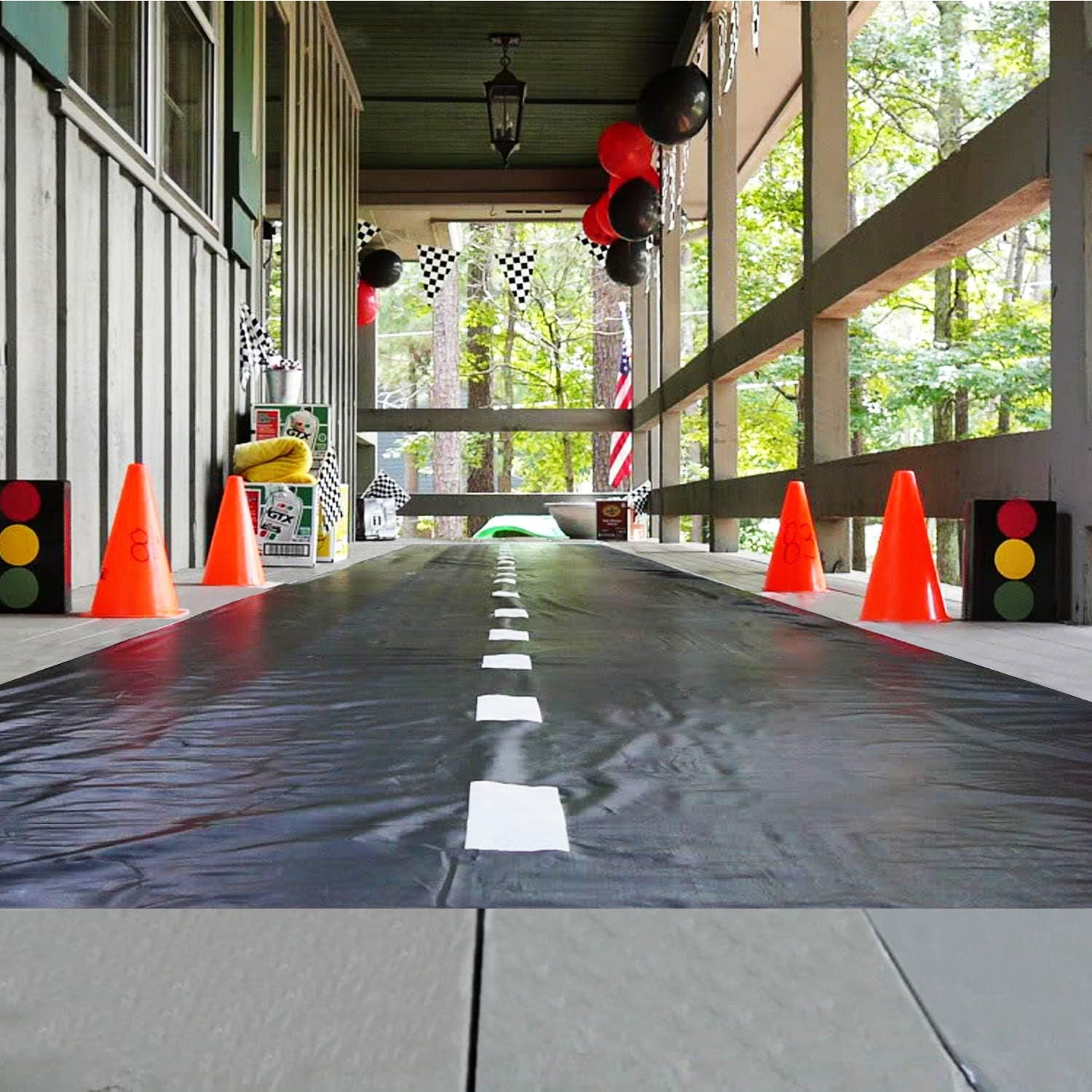 Novelty Place Racetrack Floor Runner - 10 Ft X 2 Ft Black Race Track Running Mat - Sports Race Car Theme Party Entry Table Decorations image number 6