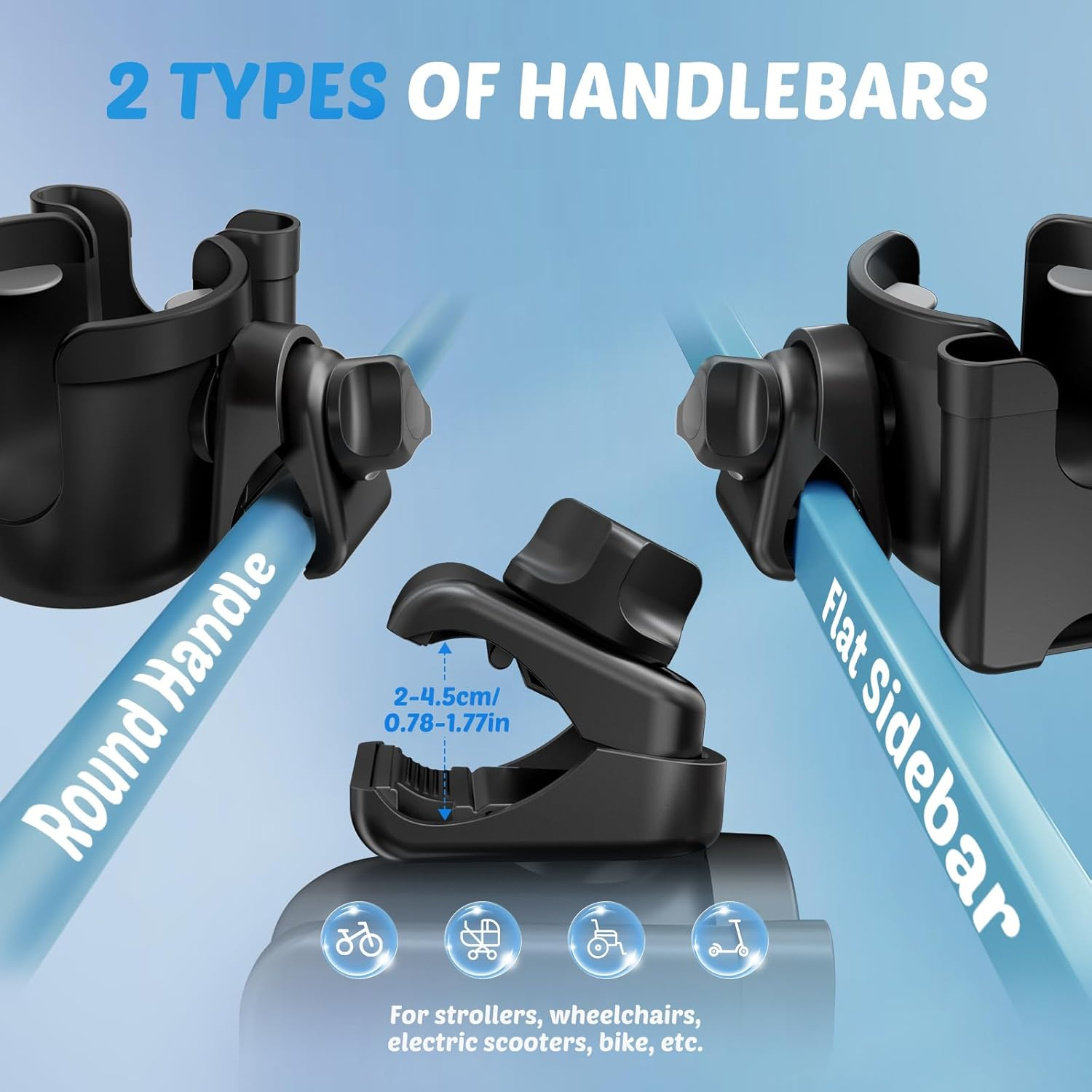 Guiseapue - Stroller Cup Holder with Phone Holder, Universal Bottle Holder for Wheelchair Walker Bike Scooter Stroller Accessories for Uppababy Nuna Bugaboo Doona Stroller Gifts for Women Mom Men - Black-2 image number 4