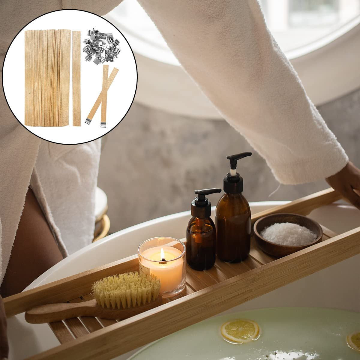 Wood Candle Wicks, 30 Pcs Natural Wooden Candle Wicks with Iron Stand for DIY Handmade Candles, Candle Craft(12.5 * 150Mm) image number 1