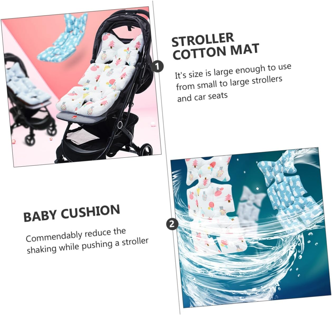 Breathable Cotton Stroller Cushion Mat with Head Support Soft Cart Protector Pad for Stroller and Dining Chair Pressure Relief Seat Liner for Comfortable All-Season Use image number 3