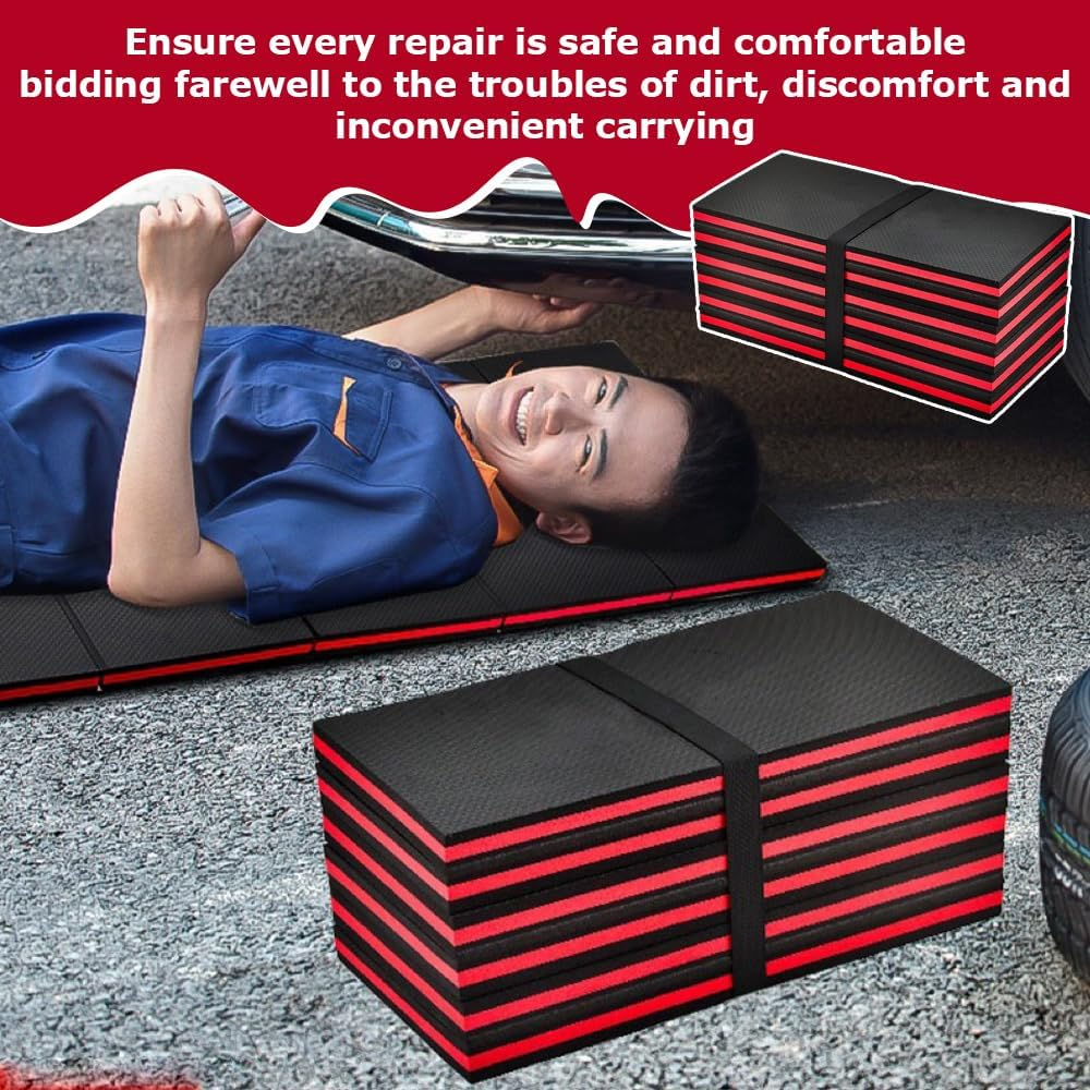 Car Repair Mat,Car Repair Creepers,Mechanic Repair Mat,For Car Repair,Easy to Storage and Use,For Working on the Ground Working,Foldable (Black and Red) image number 1