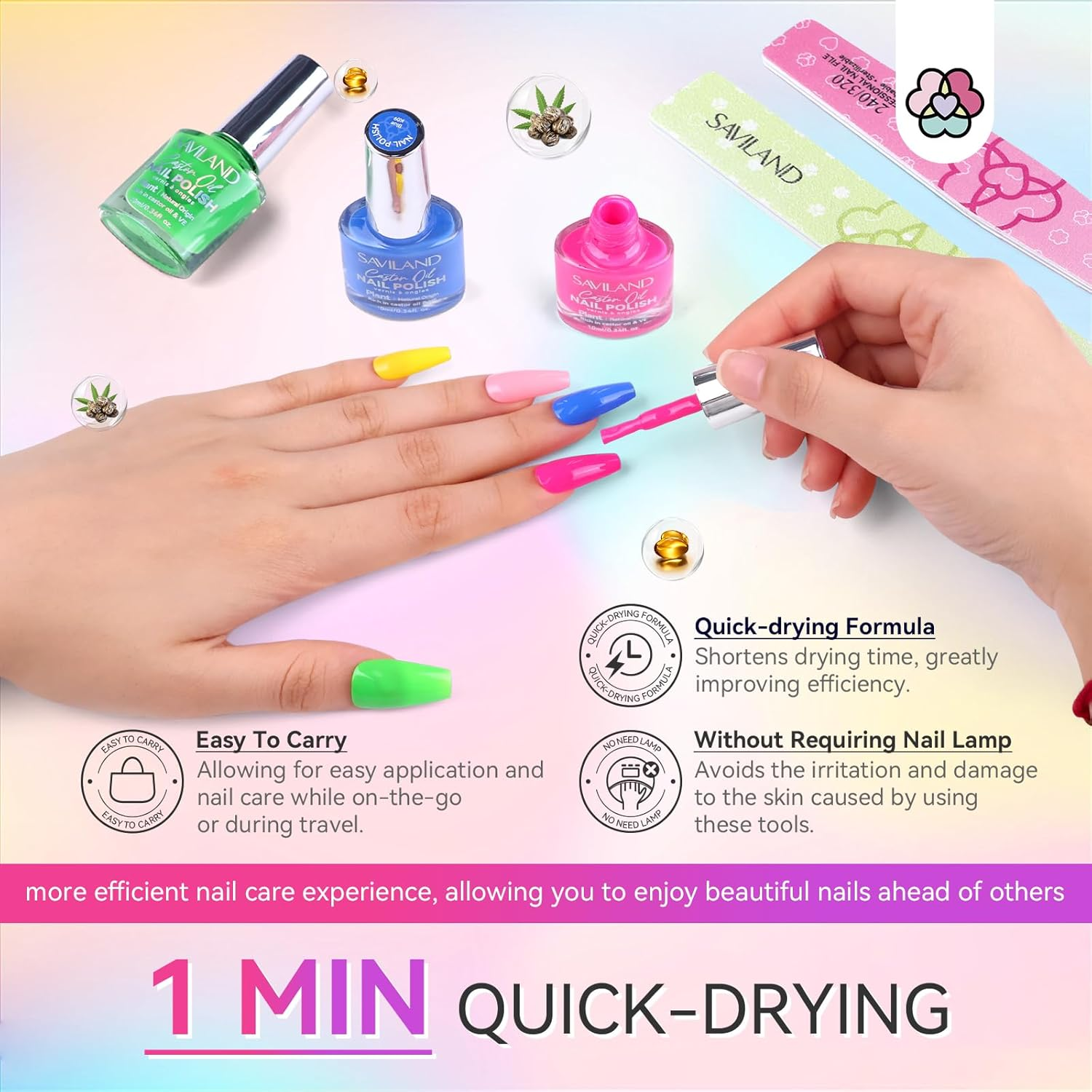 SAVILAND Quick Dry Nail Polish Set: 12 Neon Green Bright Colors 0.34Oz Pastel Regular Nail Polish Non Gel Bulk Nail Polish Kit with Base-Top Polish Summer Nail Lacquer for Finger Toe Acrylic Nail Art image number 1