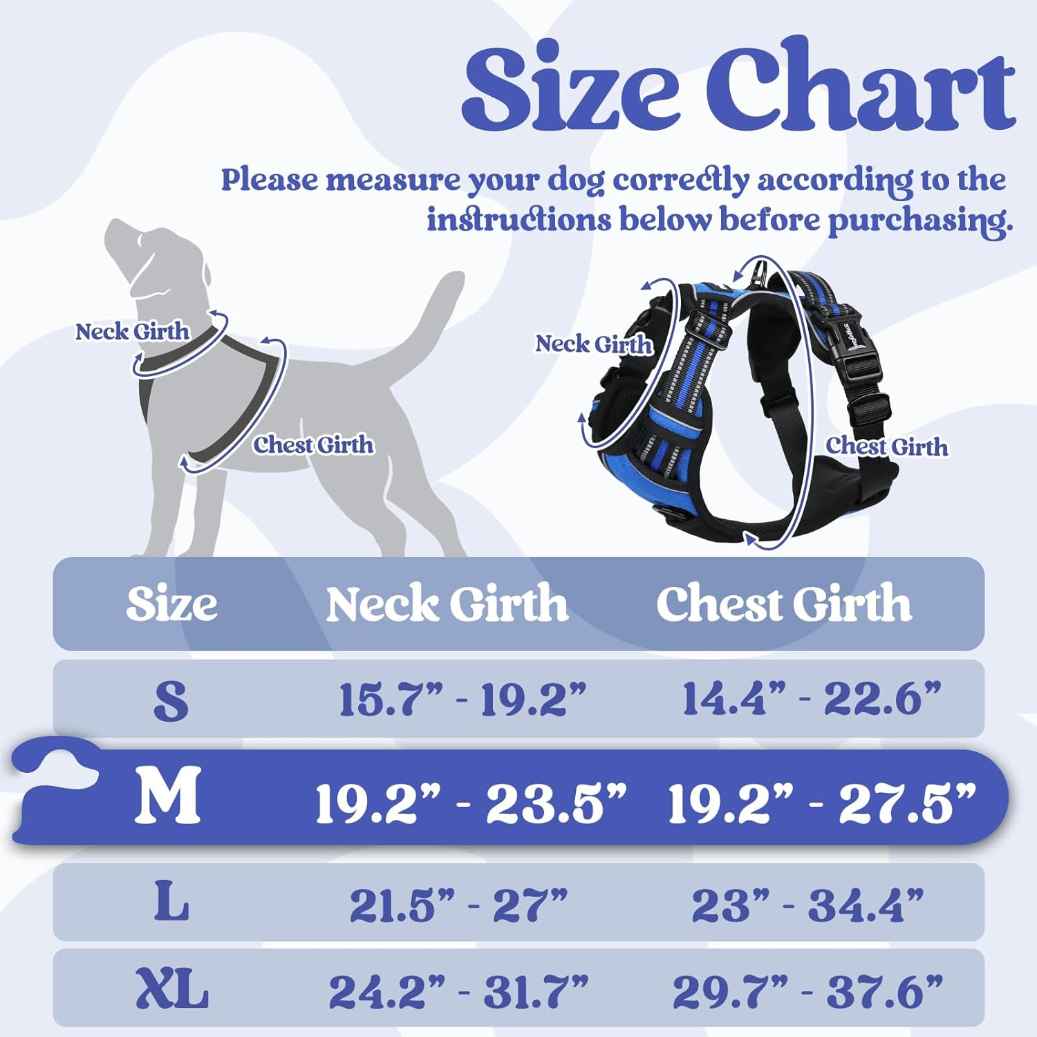 Rabbitgoo Dog Harness Medium Sized, No Pull Pet Harness with 3 Buckles, Adjustable Soft Padded Dog Vest with Instant Control Handle, Easy Walking Reflective Pet Vest for Medium Dogs, Blue, M image number 3