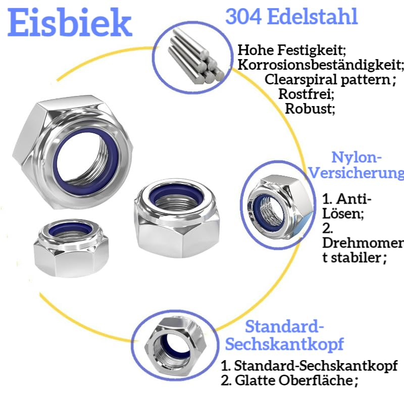 25 Pack M8-1.25Mm Nylon Insert Lock Nuts，304 (A2-70) Stainless Steel Locknuts，Standard Metric Thread Nylock Nuts (M8, 25 Pack) image number 3