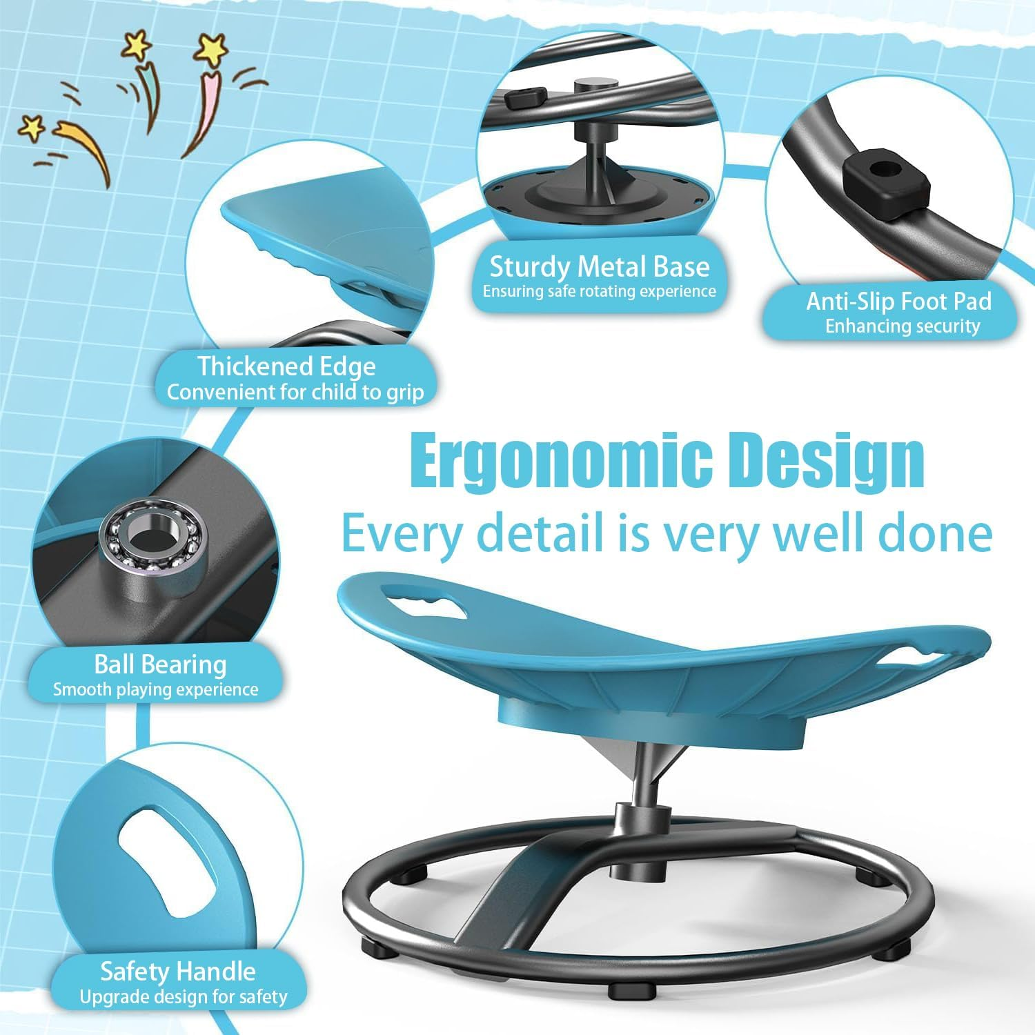 Kids Sensory Swivel Chair, Autism Spinning Chair for Kids, Training Body Coordination, No Assembly Required (Blue) image number 5