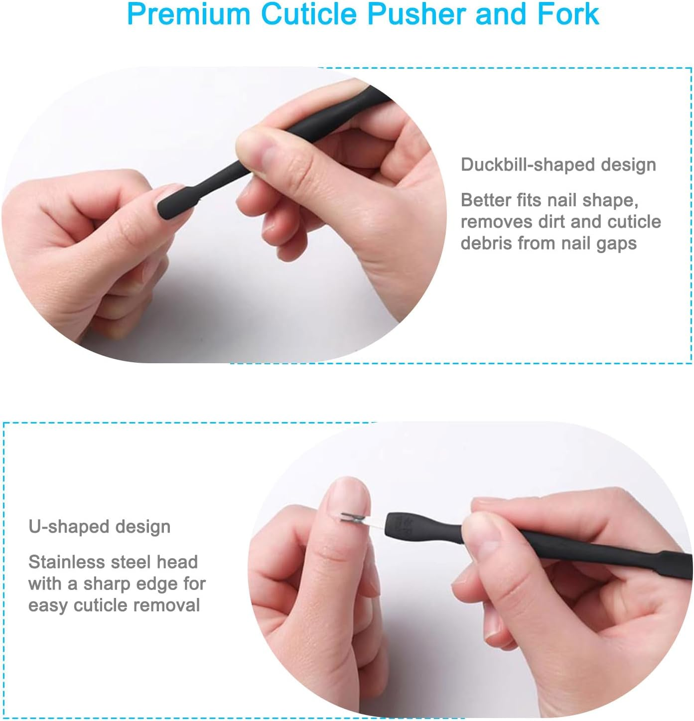 Pingispower Cuticle Pusher with Fork, 2PCS Professional Cuticle Remover Tools, Premium Stainless Steel Cuticle Cutter Durable Manicure Kit and Pedicure Tool Set for Fingernails and Toenails image number 6