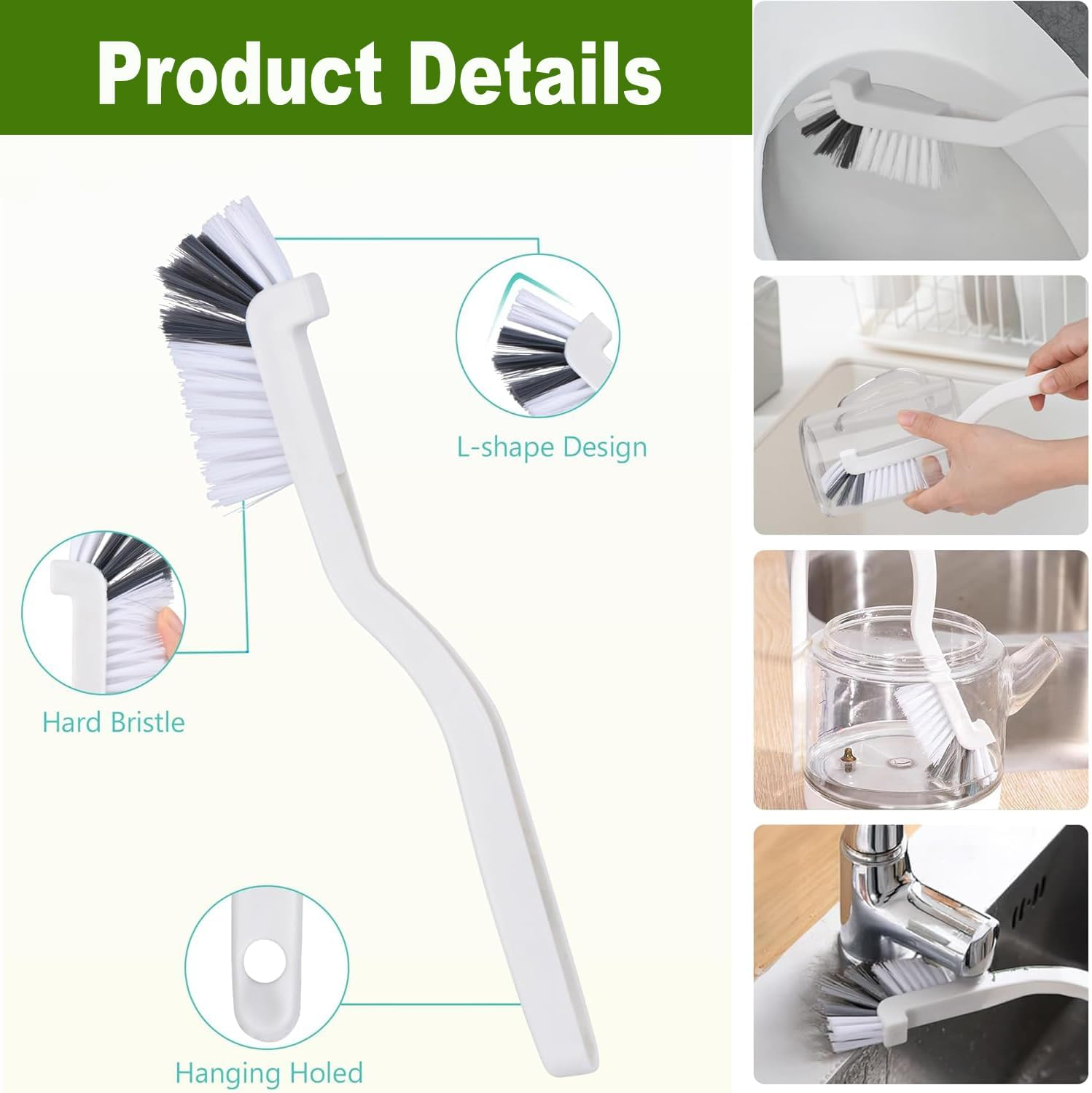 BEANPRECOY 8Pcscrevice Cleaning Brushes Hard Bristle Scrub Brush Set for Toilet Bathroom & Kitchen Grout Brush with Durable Handle for Groove Corner and Tile Cleaning Home Essentials Cleaning Supplies image number 4