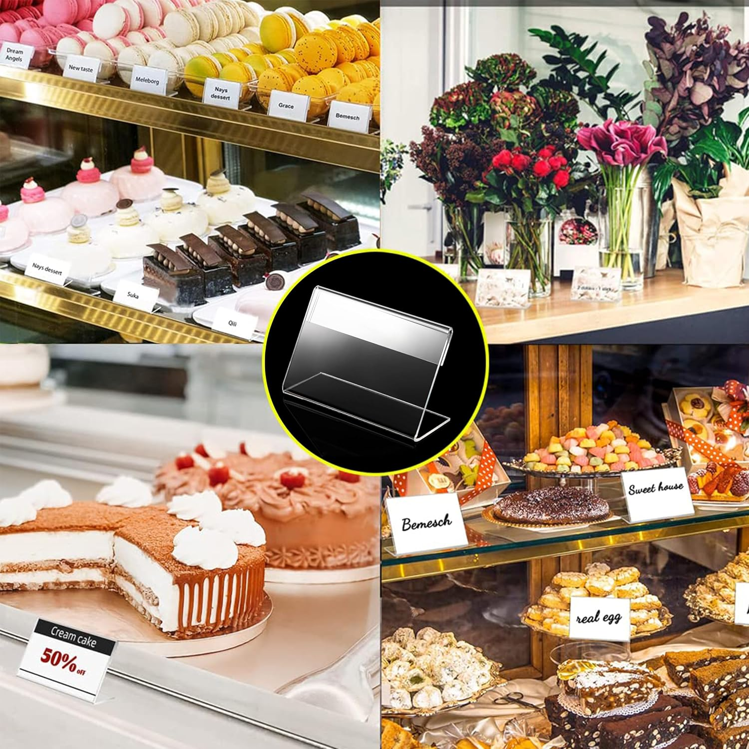 40Pcs Acrylic Sign Holder,6Cm X 4Cm Mini Sign Display Holder L Shape Sign Holders Price Name Card Price Card Tag Label Counter Top Stans image number 6