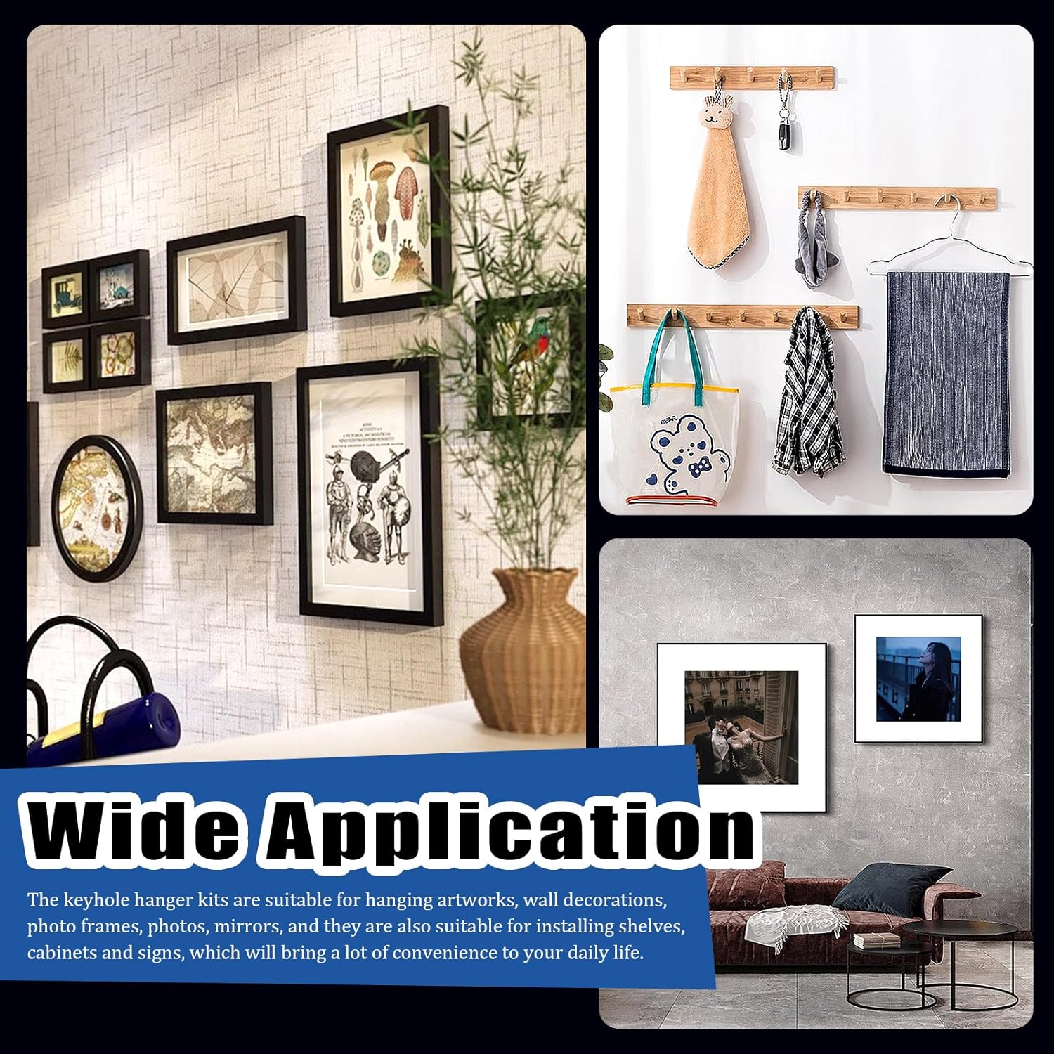 Glarks 80Pcs Butterfly Keyhole Hangers, Black Keyhole Shelf Hanger with Screw, Keyhole Shelf Brackets Hangers, Single Keyhole Hanging Plate for Wall Mounting Coat Rack, Wooden Board, Mug - Colored image number 7