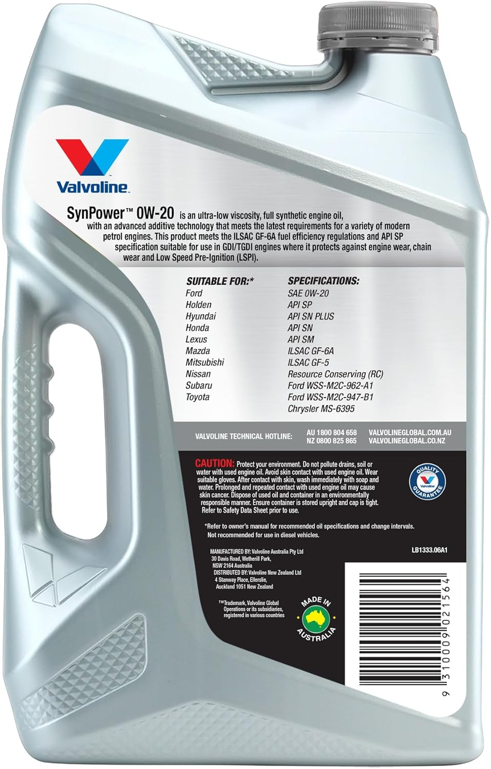 Valvoline Synpower 0W-20 Full Synthetic Engine Oil 6 Liter