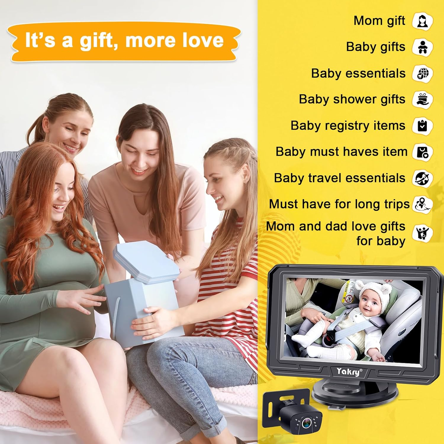 Yakry Baby Car Camera for Backseat - HD 1080P, 170&deg; Wide Angle, Night Vision, 360&deg; Rotation, Safe for Babies, Easy Install, Rear-Facing Baby Car Mirror for Parents Y60 image number 5